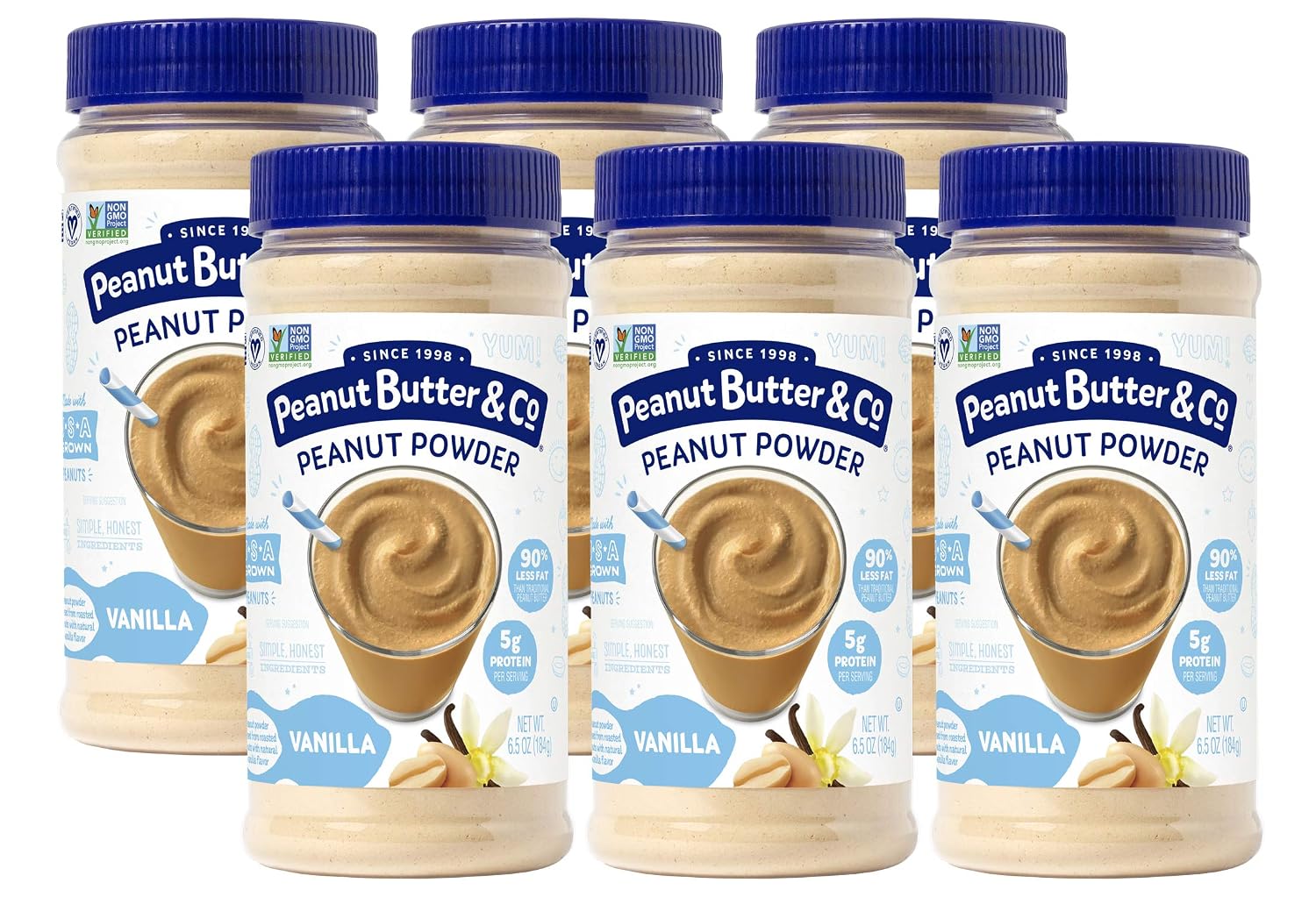 Peanut Butter & Co. Vanilla Peanut Butter Powder, 6.5 oz (2 Pack) | Non-GMO Project Verified, Gluten Free, Vegan, Vanilla Peanut Butter Powder, Low Fat, Protein for Smoothies, Baking & Recipes