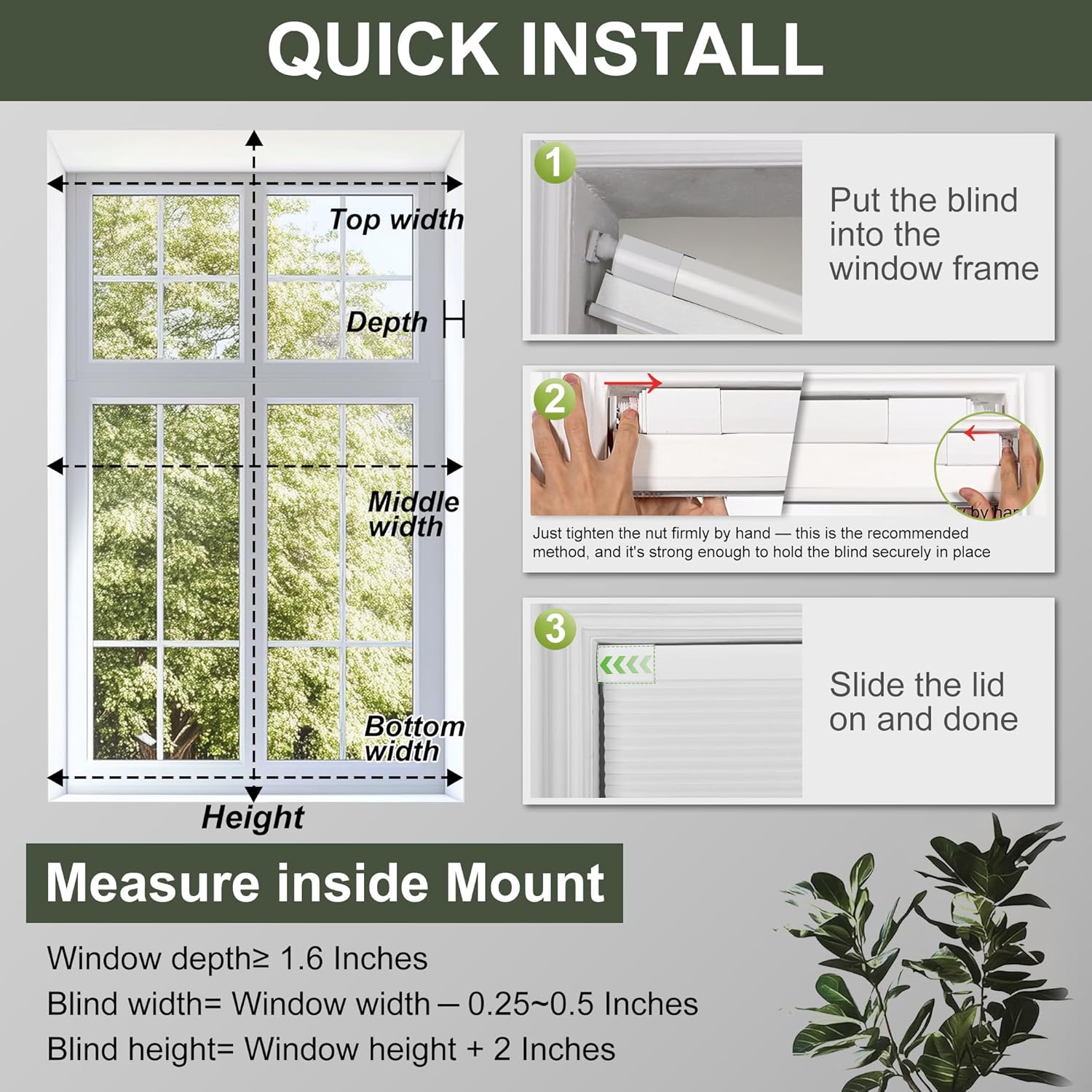 No Drill No Tools Blackout Cellular Shades, White, Custom Size | No Tools Honeycomb Blinds for Indoor Windows.Easy to Install