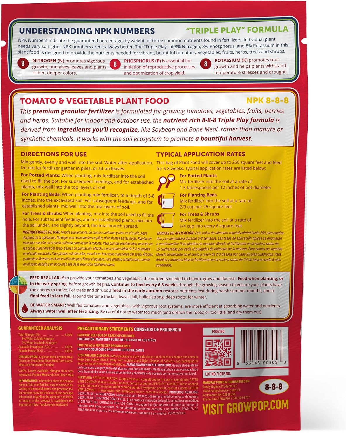 2.25lb Tomato & Vegetable Plant Food Fertilizer Triple Play 8-8-8 (Covers Up to 250 Square Feet)