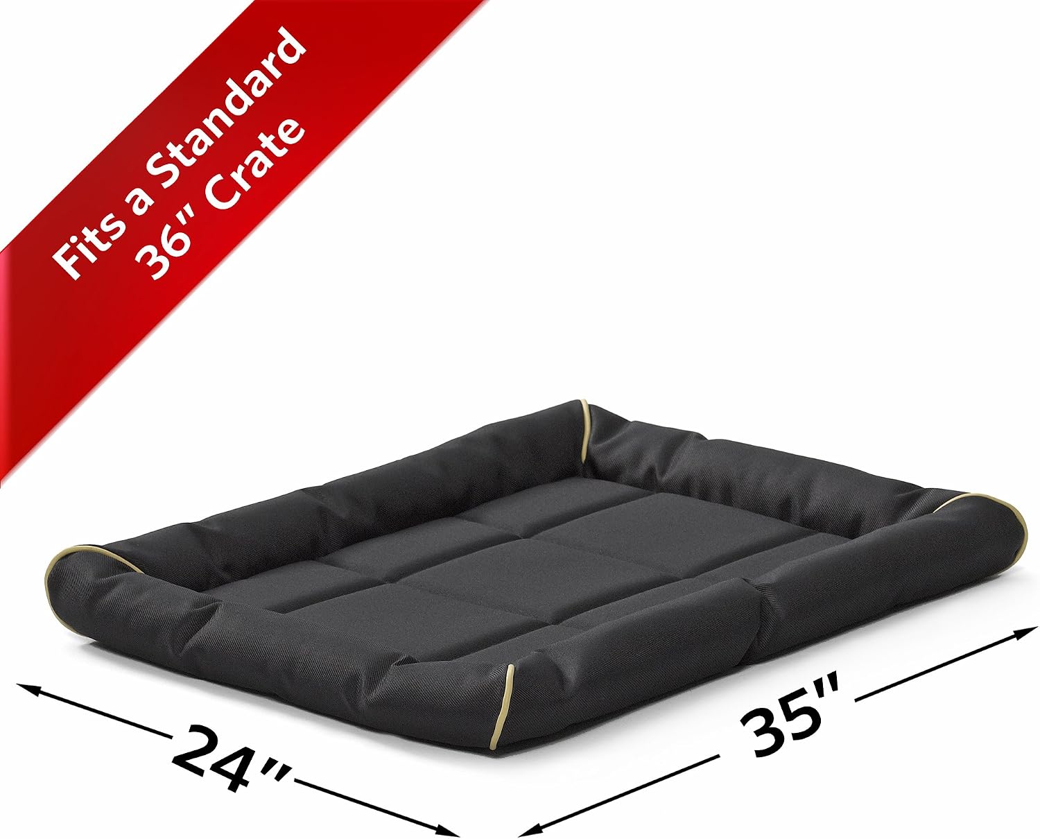 MidWest Homes for Pets Intermediate QuietTime MAXX Ultra-Rugged Dog Bed, Water & Odor Resistant, Bolstered Edge, Non-Slip Bottom, Fits 36-inch Crates, Black