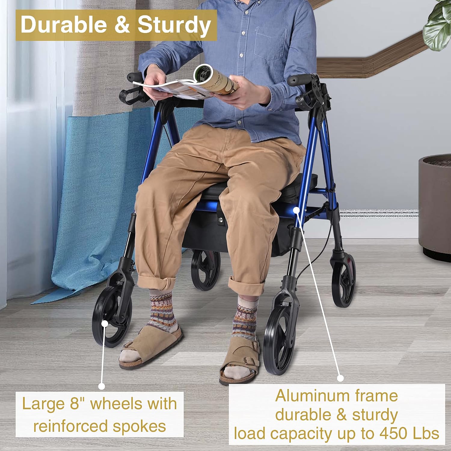 AW Rollator Walker with Seat Foldable, Medical Upright Bariatric Rolling