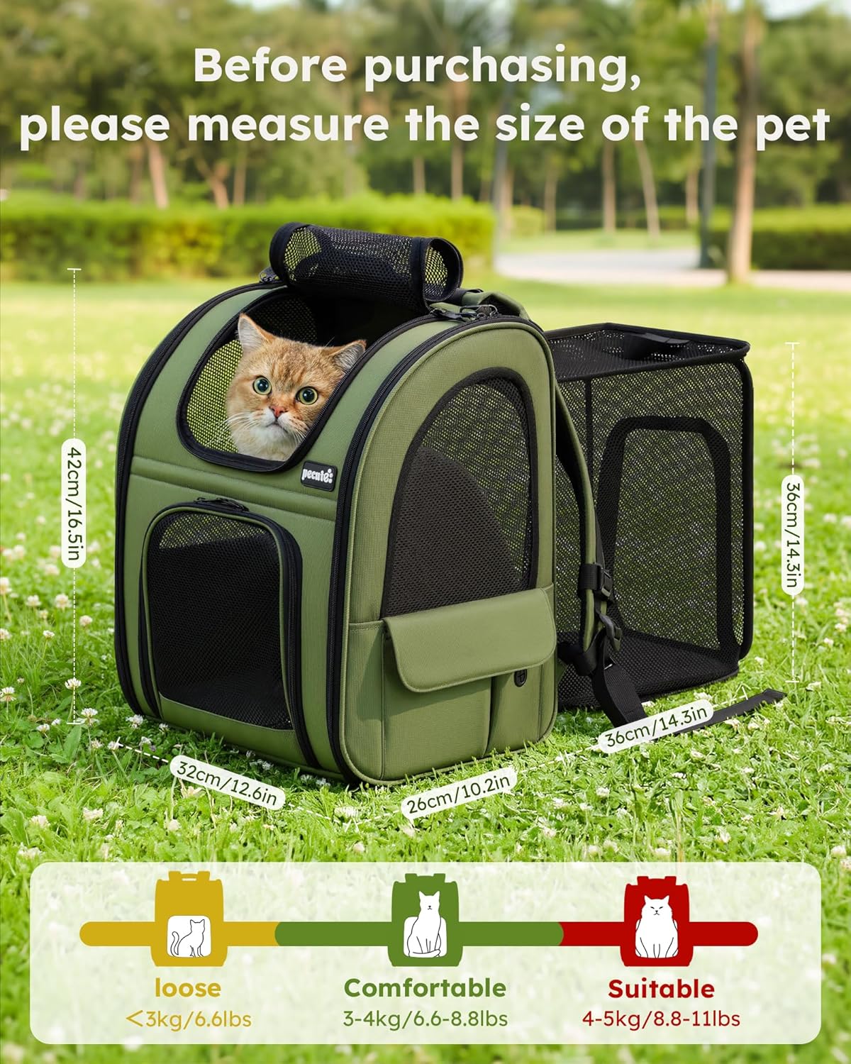 pecute Cat Backpack Expandable, Cat Carrier Backpack with Breathable Window