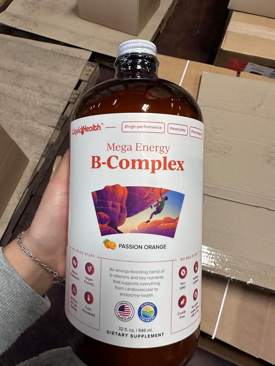 LIQUIDHEALTH Mega Energy Methylated B-Complex, Adult Liquid Vitamin Supplement - Increase Energy, Relieve Stress & Fatigue, Immune Support, Heart & Gut Health - Made in USA, Vegan, Sugar-Free (32 oz)