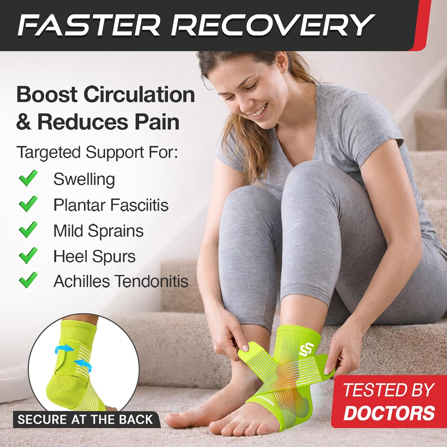 Sleeve Stars Ankle Brace for Women & Men, Ankle Wrap for Sprain, Compression Sleeve for Plantar Fasciitis Relief, Easy Customizable Support: w/ Removable Strap (Single/M:10"-12"/Black)