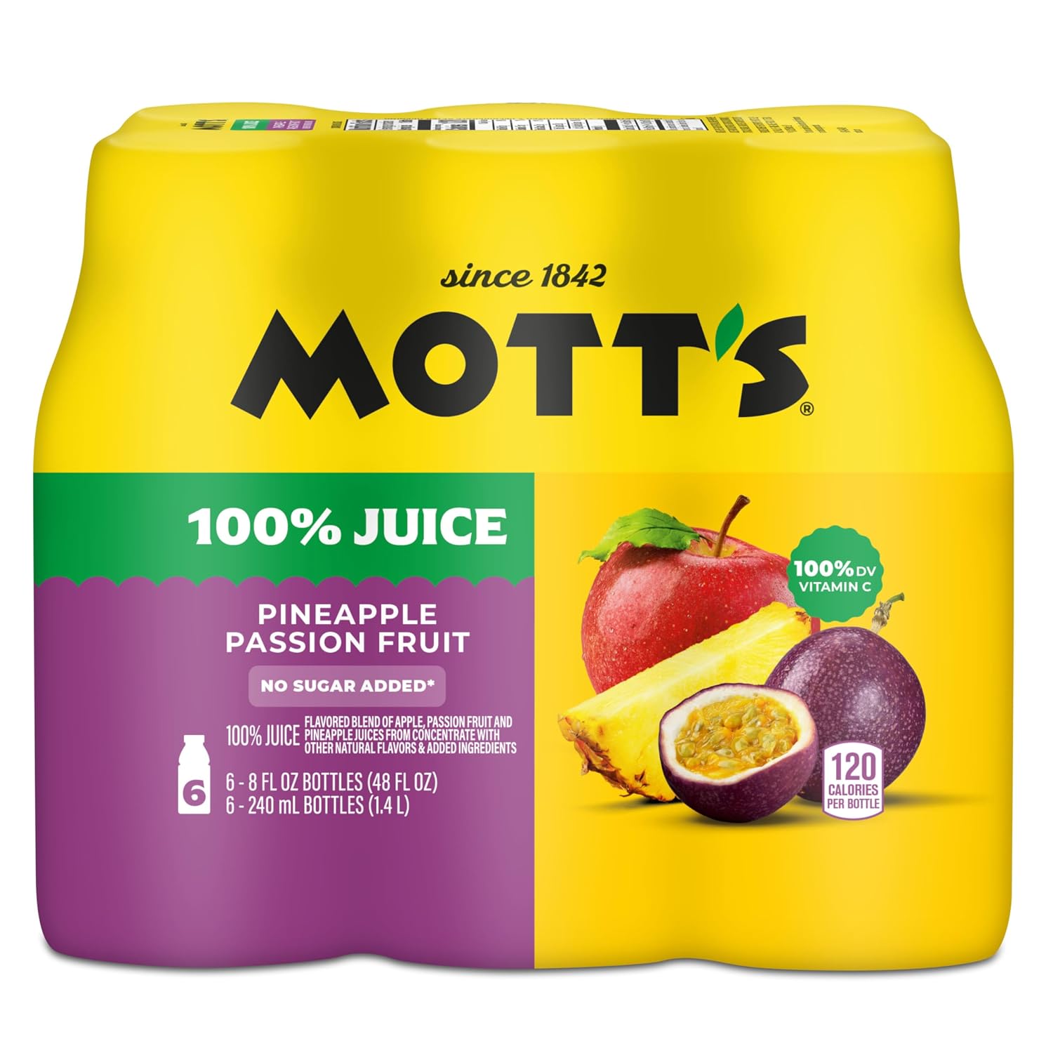 Mott's 100% Original Apple Juice, 8 Fl Oz Bottles, 24 Count (4 Packs Of 6), 2 Servings Of Fruit, 100% Fruit Juice, Gluten-free, Caffeine-free, Kosher, Contains No Artificial Colors Or Sweeteners