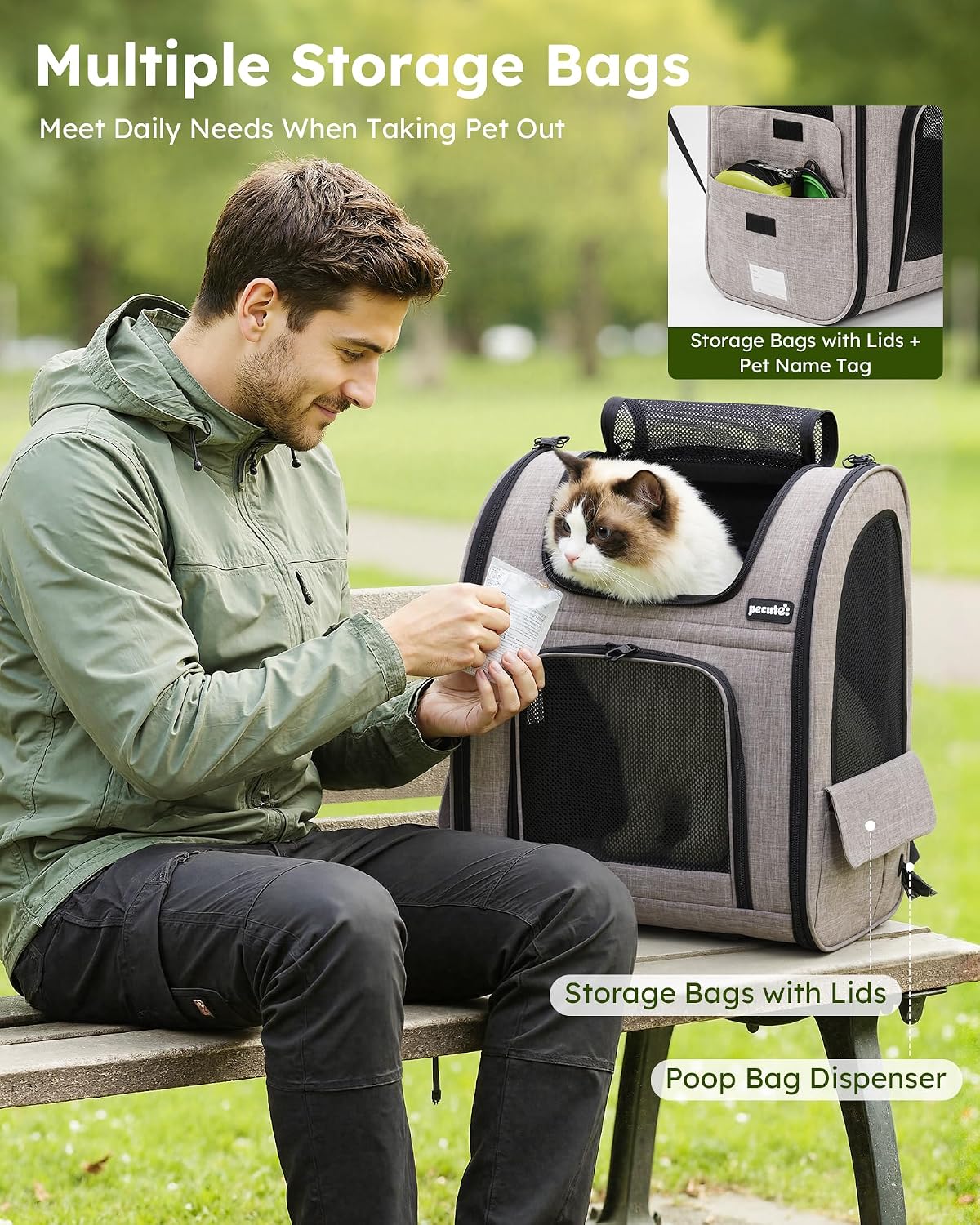 pecute Cat Backpack Expandable, Cat Carrier Backpack with Breathable Window
