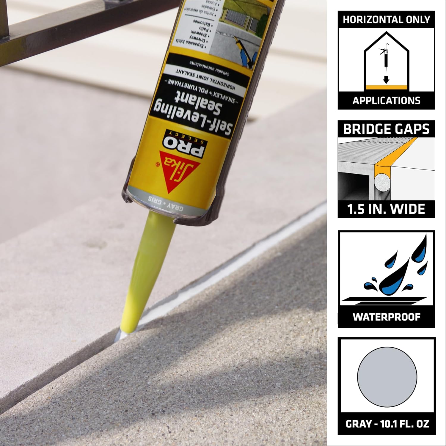 SIKA Sikaflex Self-Leveling Sealant, Gray Polyurethane, Fast Curing, for Concrete Expansion Joints, Waterproof, Paintable, Fills Cracks up to 1.5 in., 10.1 fl. oz Cartridge