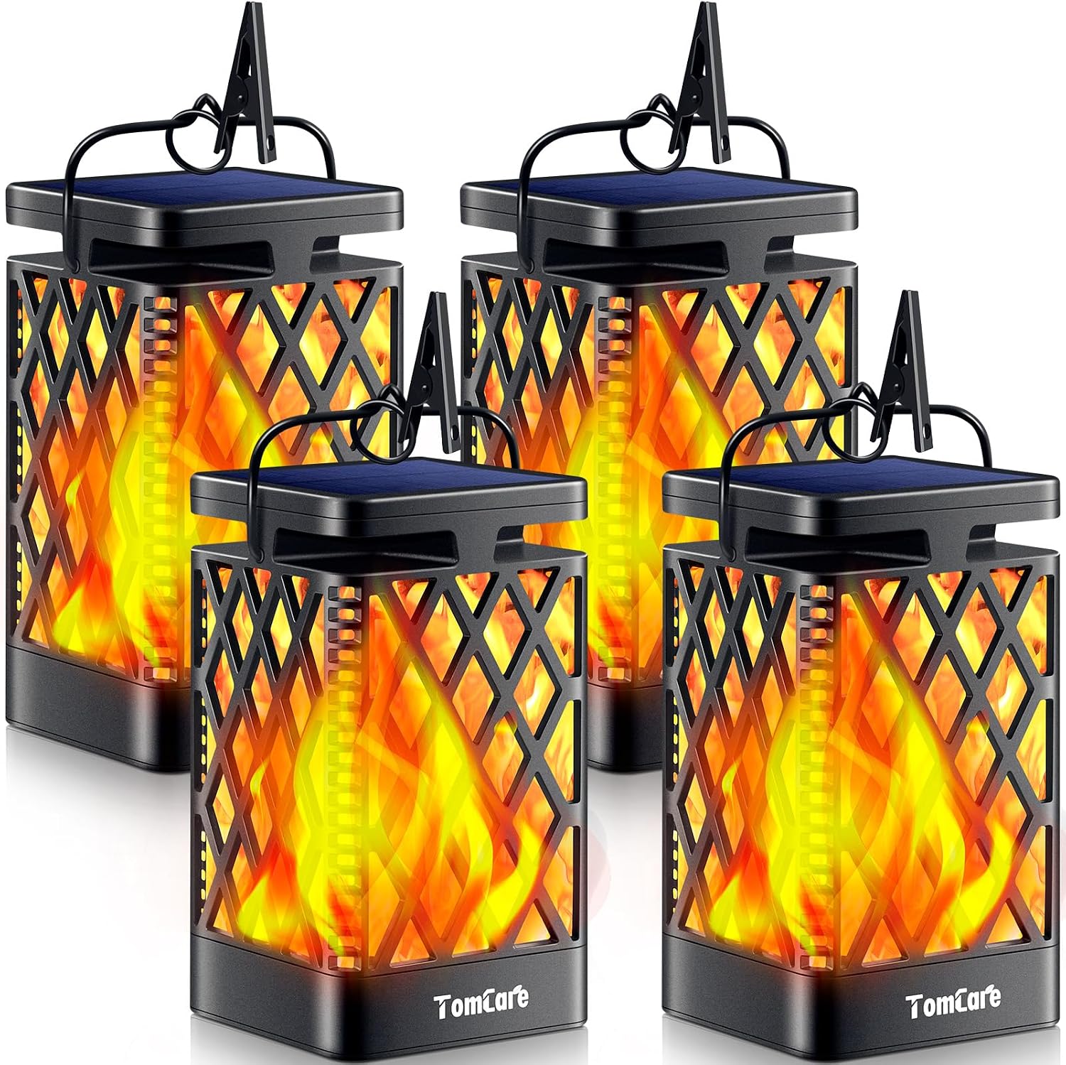 TomCare Solar Lanterns Outdoor, Flickering Flame Hanging Lights, 2 Pack