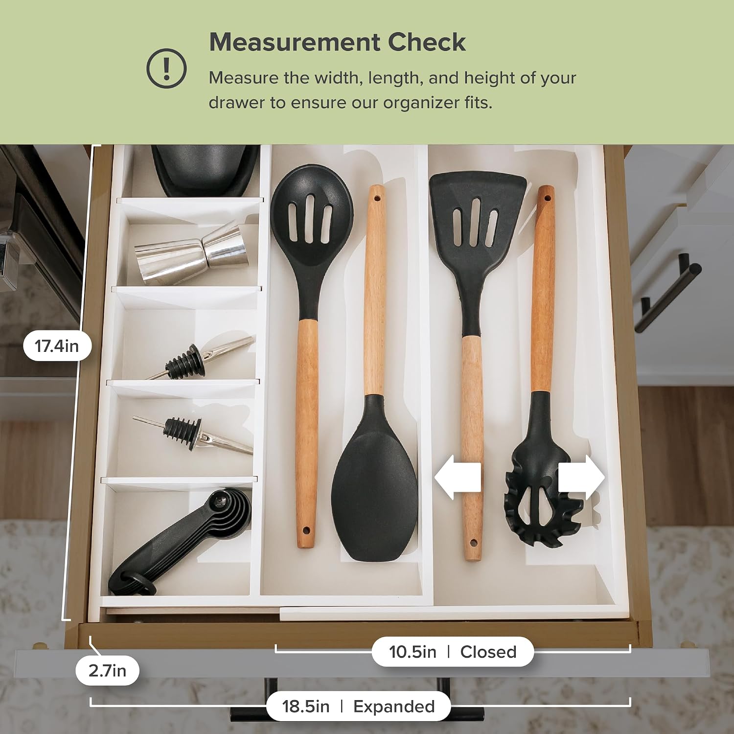 Utensil & Junk Drawer Organizer, 16-28 in, Bamboo | Food-safe contract grade, 100% sustainable wood, non-slip, adjustable