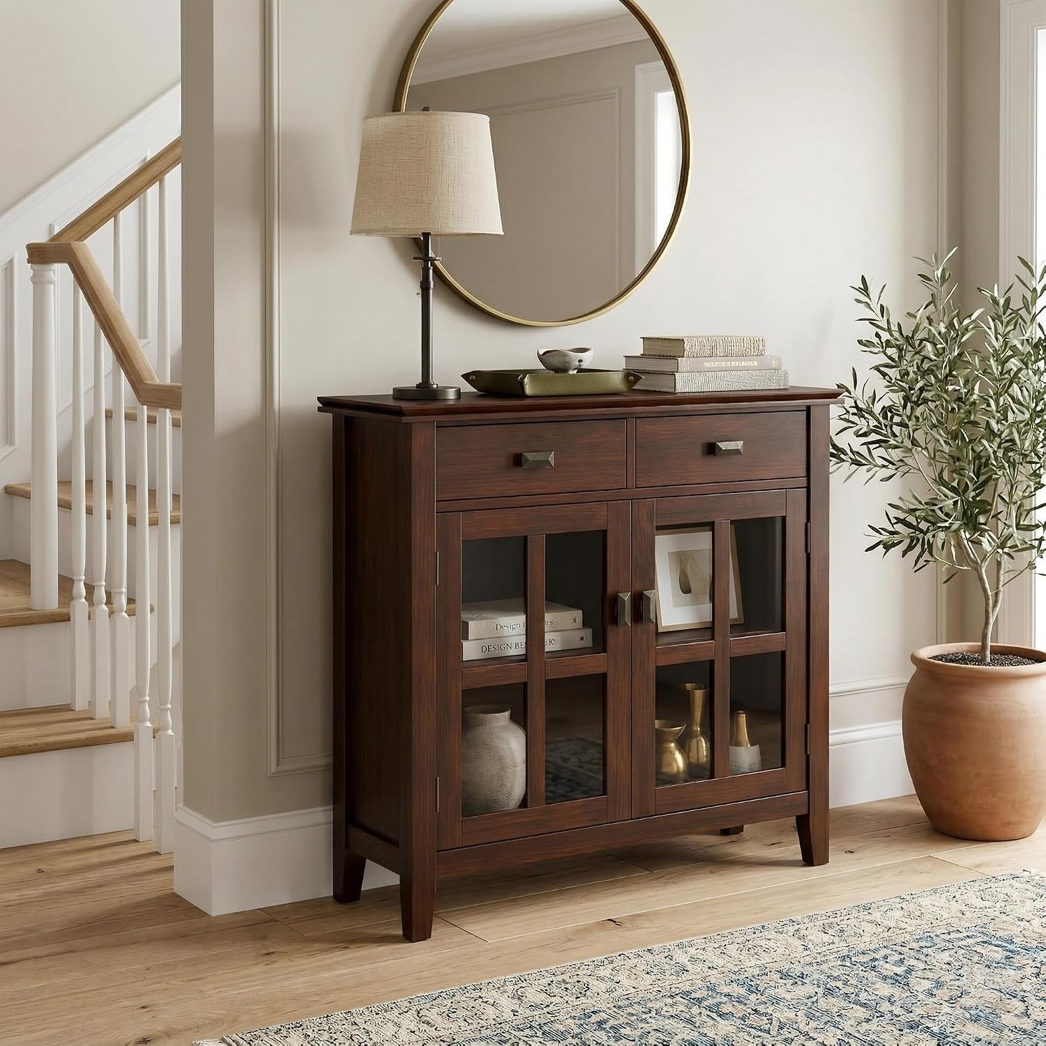 SIMPLIHOME Artisan 30" Wide Solid Wood Cabinet in Russet Brown
