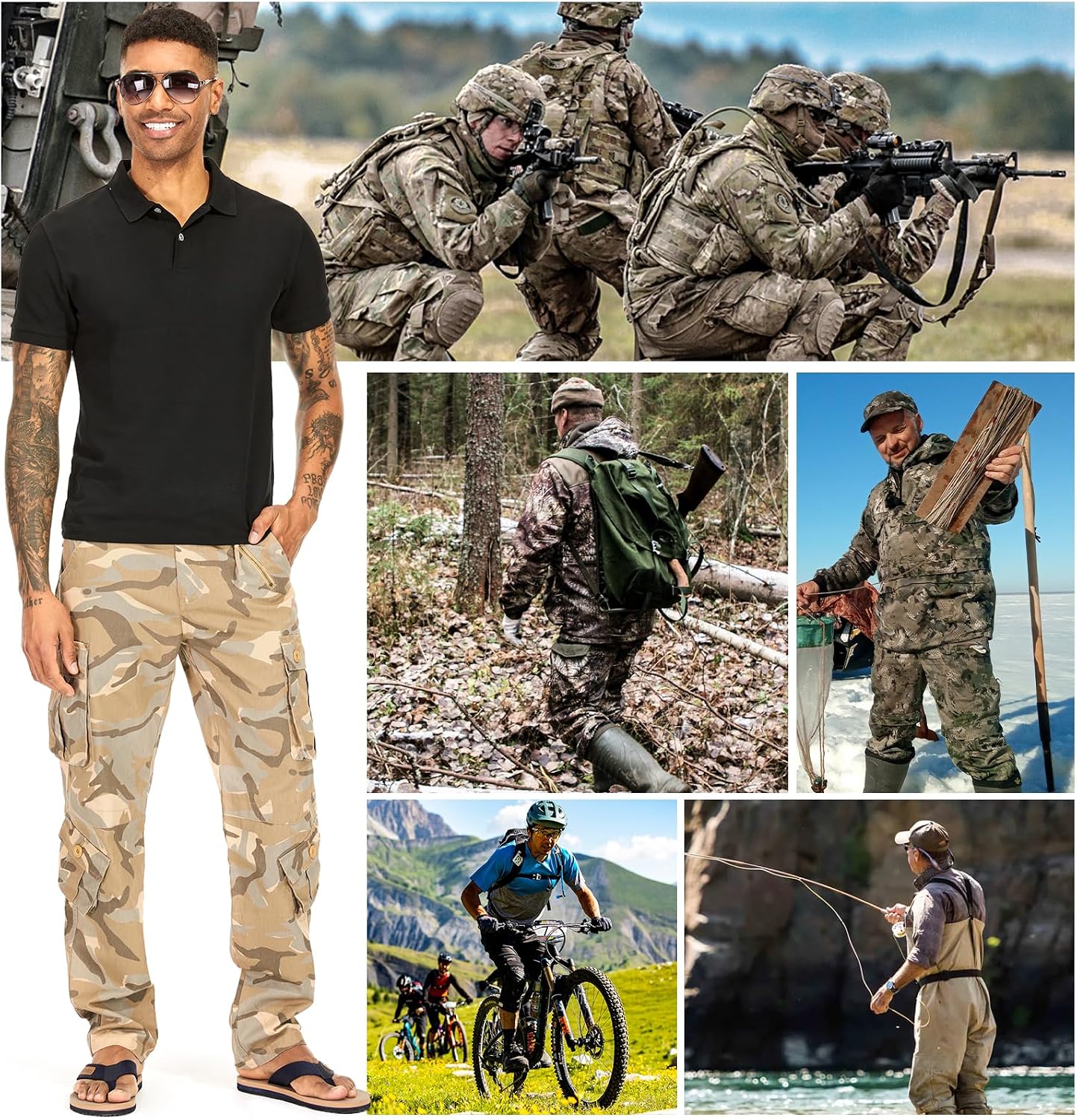 Mens Cargo Pants Camo Work Tactical Rip Stop BDU Casual Army Military Pants | 100% Cotton,Wear Resistant,Breathable,Sweat-absorbent,Men's Wild Cargo Pants with 8 Pockets,Relaxed Loose Fit Hiking Pants