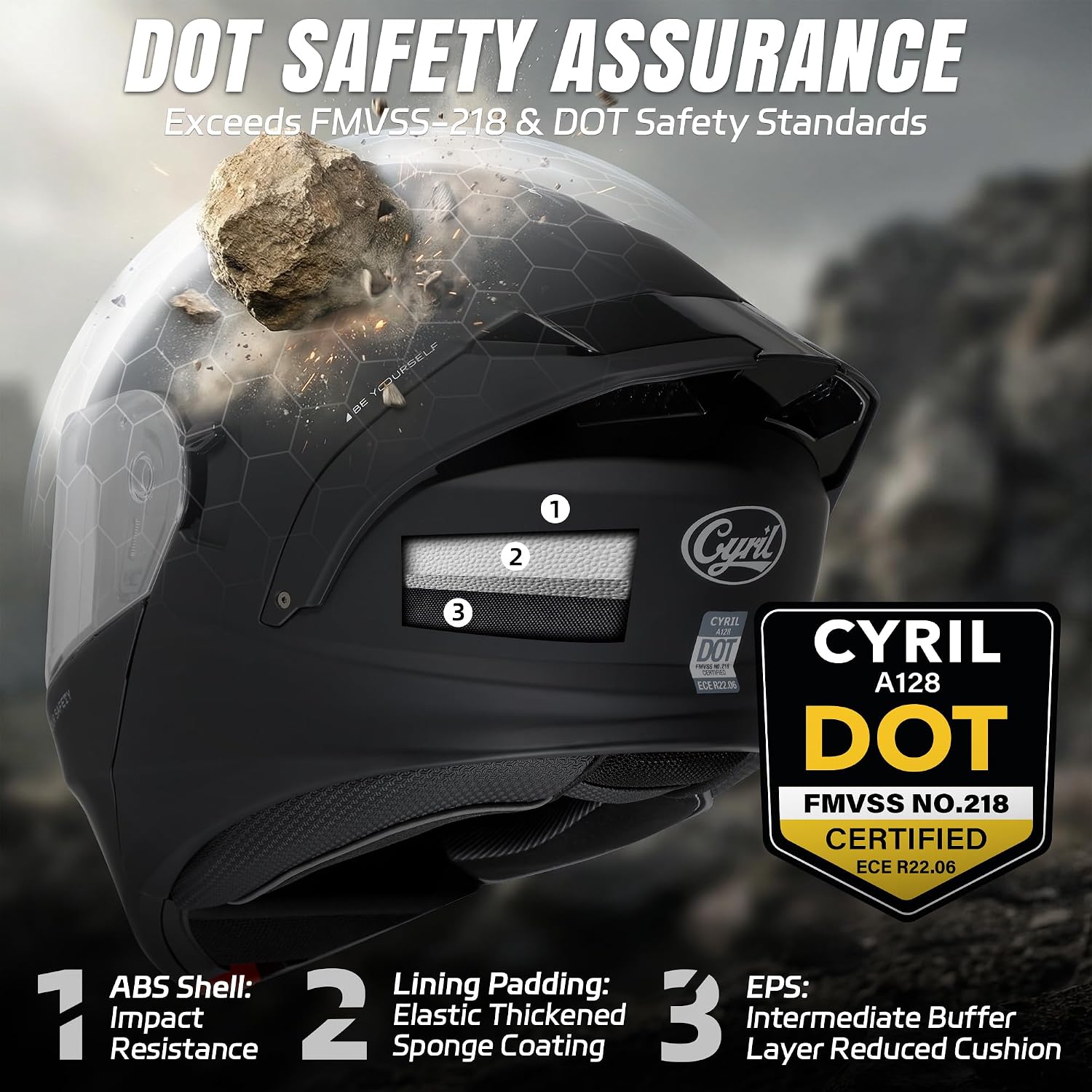 CYRIL Modular Motorcycle Helmet DOT Approved, Flip Up Full Face for Adults | Intercom ready, glasses friendly design with dual visors, extra smoke shield and carrying bag for street riding