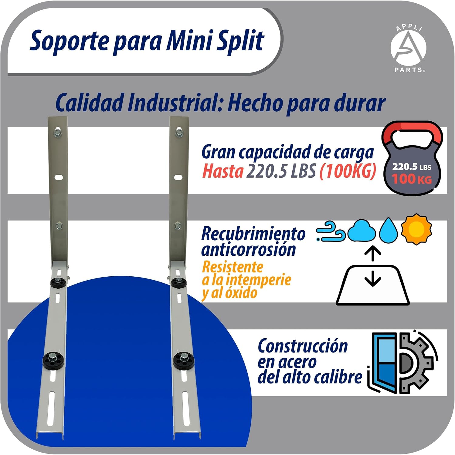 Appli Parts APAB-3160 Mini Split Wall Mounting Bracket, Heavy Duty Outdoor Support Up to 352 lbs. Fit 5000 to 36000 BTU Units, Includes Level Cross Bar, Anti Vibration Pads and Full Installation Kit
