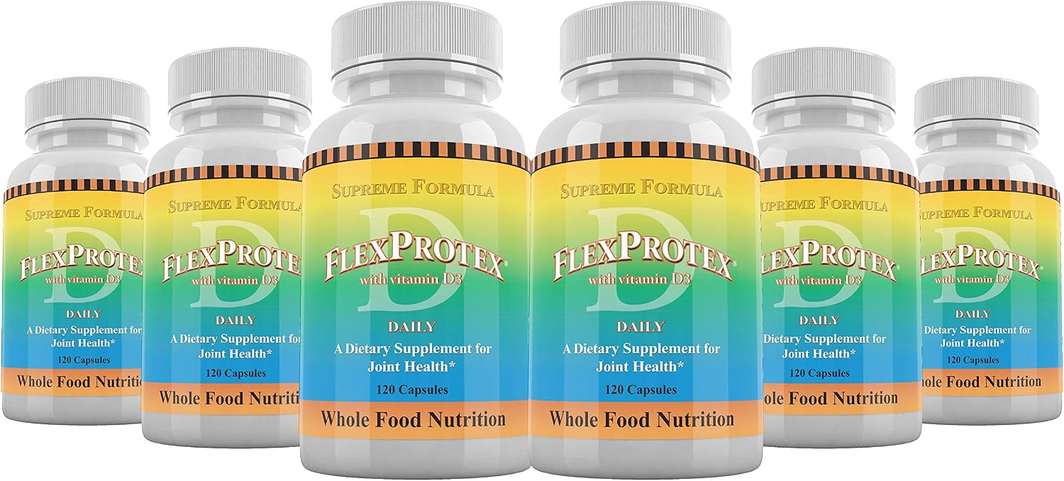 Daily Health, Flexprotex D 884mg Joint Muscle Support 120 Capsules Natural Herbal Turmeric Chondroitin Glucosamine Yucca Boswellia Hyaluronic Acid Ashwagandha D3 Magnesium (1 Month Supply)
