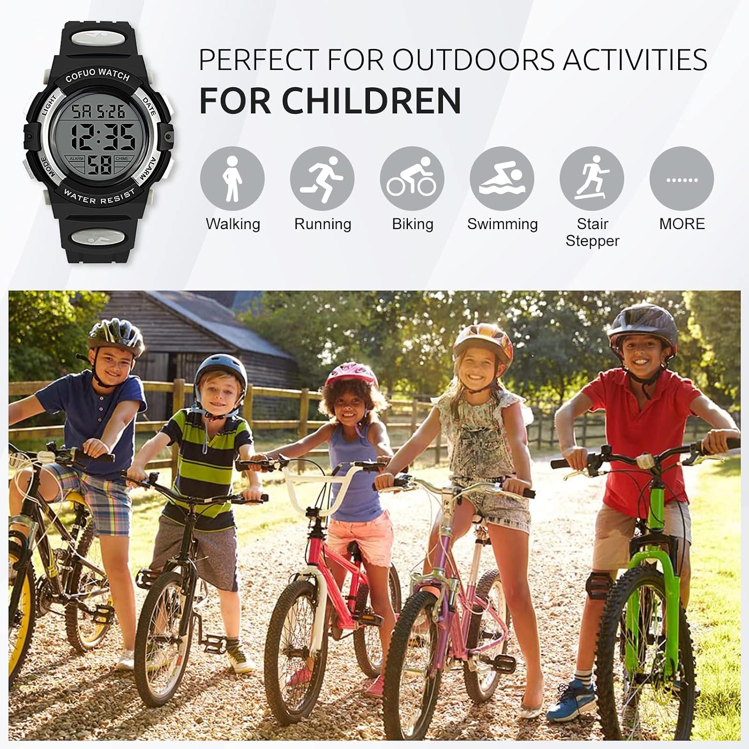 cofuo Kids Digital Watch for Boys Girls, Boys Watches Ages 3-17,Sport Outdoor Watch for Kid, 50M Waterproof Analog Multifunctional Chronograph LED Alarm Stopwatch Silicone Band, Kids Gift