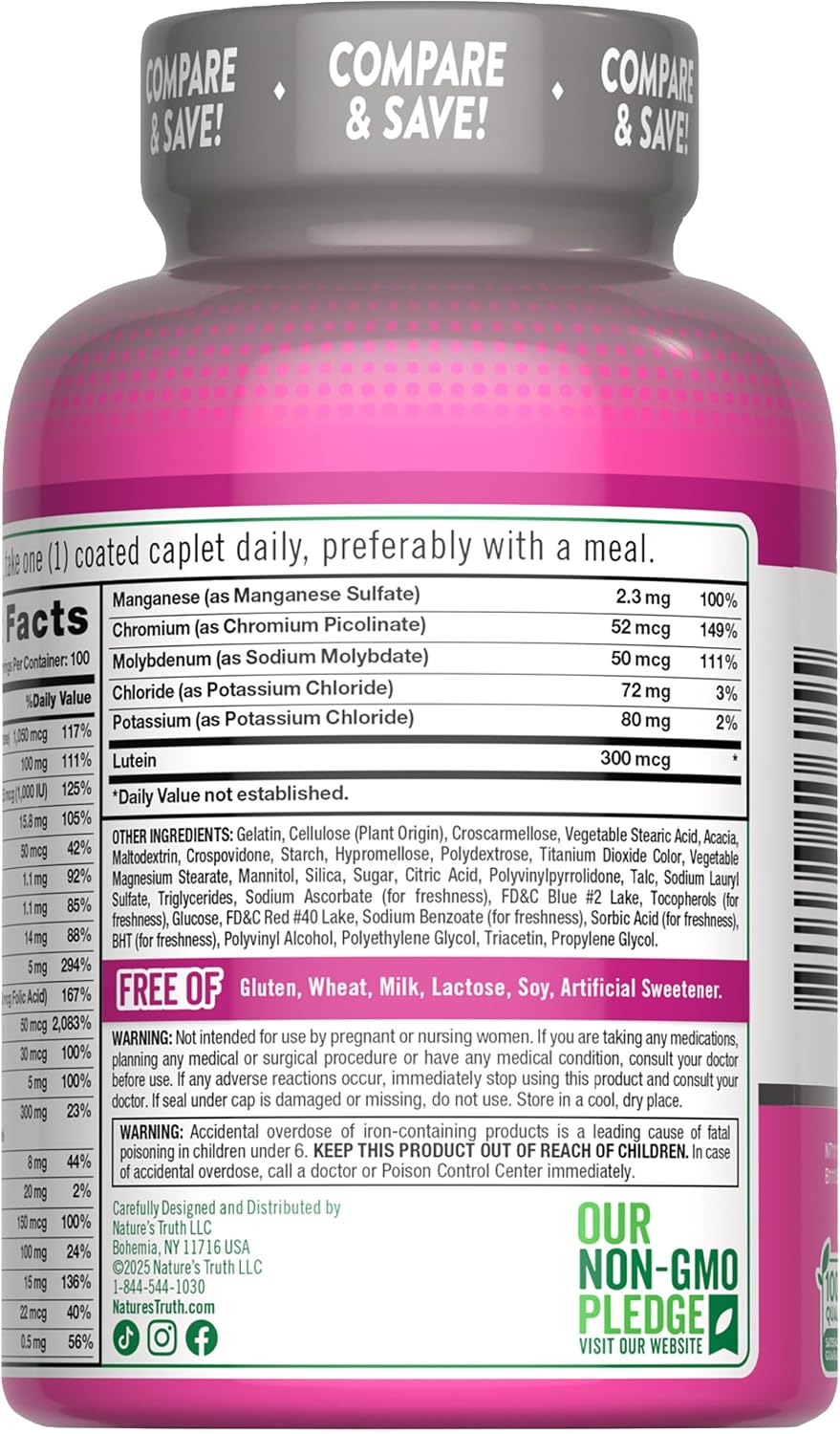 Nature's Truth Women's 50+ Multivitamin Caplets | 100 Count | with Vitamin A, C, D, E and Zinc | Non-GMO & Gluten Free Supplement