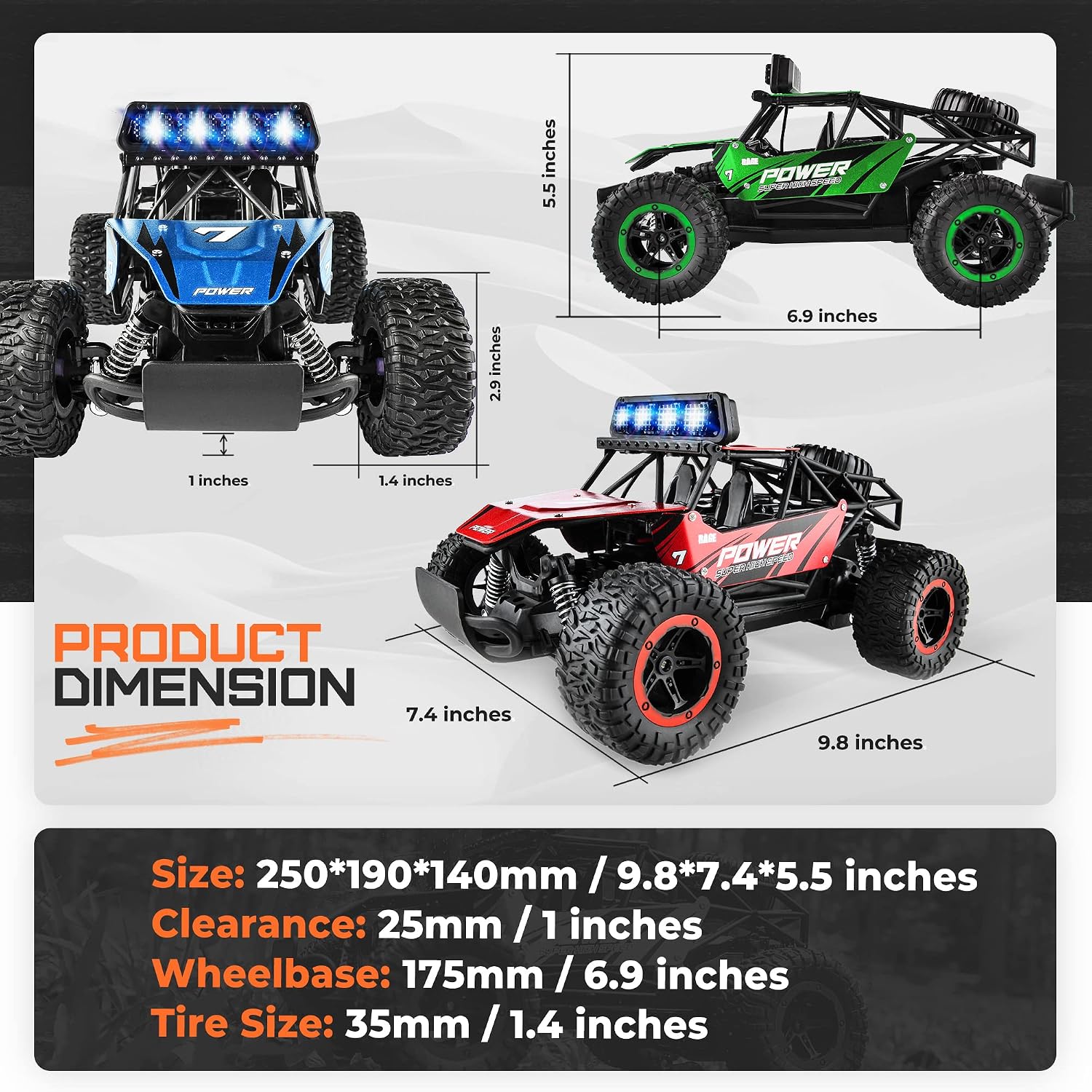 BEZGAR RC Cars for Boys - 1:14 Off Road RC Truck with LED Headlight | 2.4GHz steady wireless signal, shock-absorbing suspension, bright front lamp