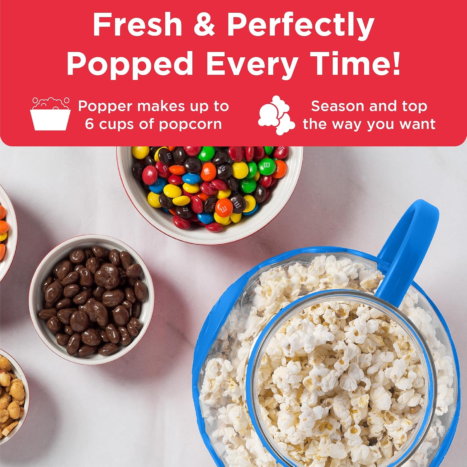 Ecolution Patented Micro-Pop Microwave Popcorn Popper with Temperature Safe Glass, 3-in-1 Lid Measures Kernels and Melts Butter, Made Without BPA, Dishwasher Safe, 3-Quart, Red