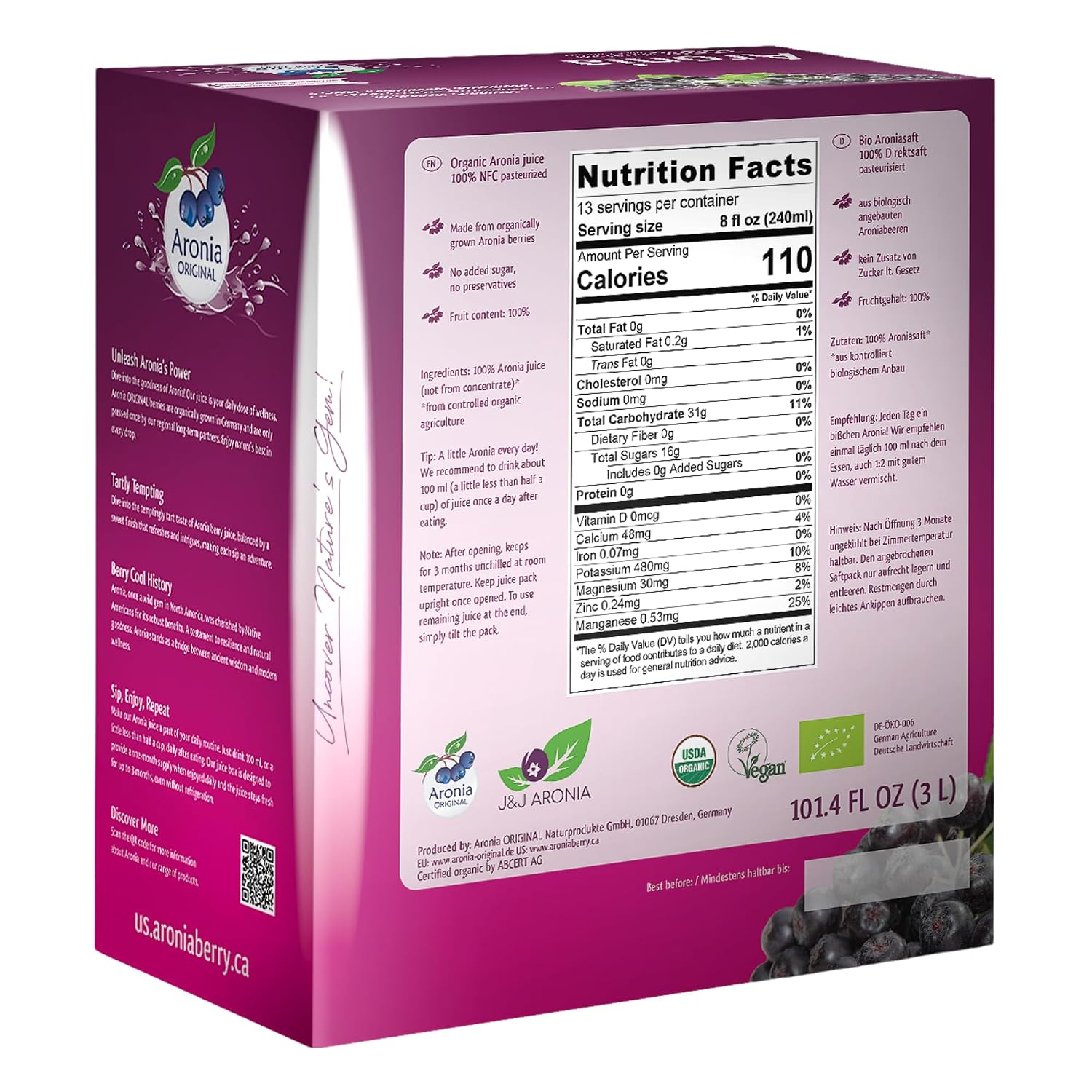 Aronia Original Organic Aronia Juice, Not From Concentrate, 23.7 fl oz
