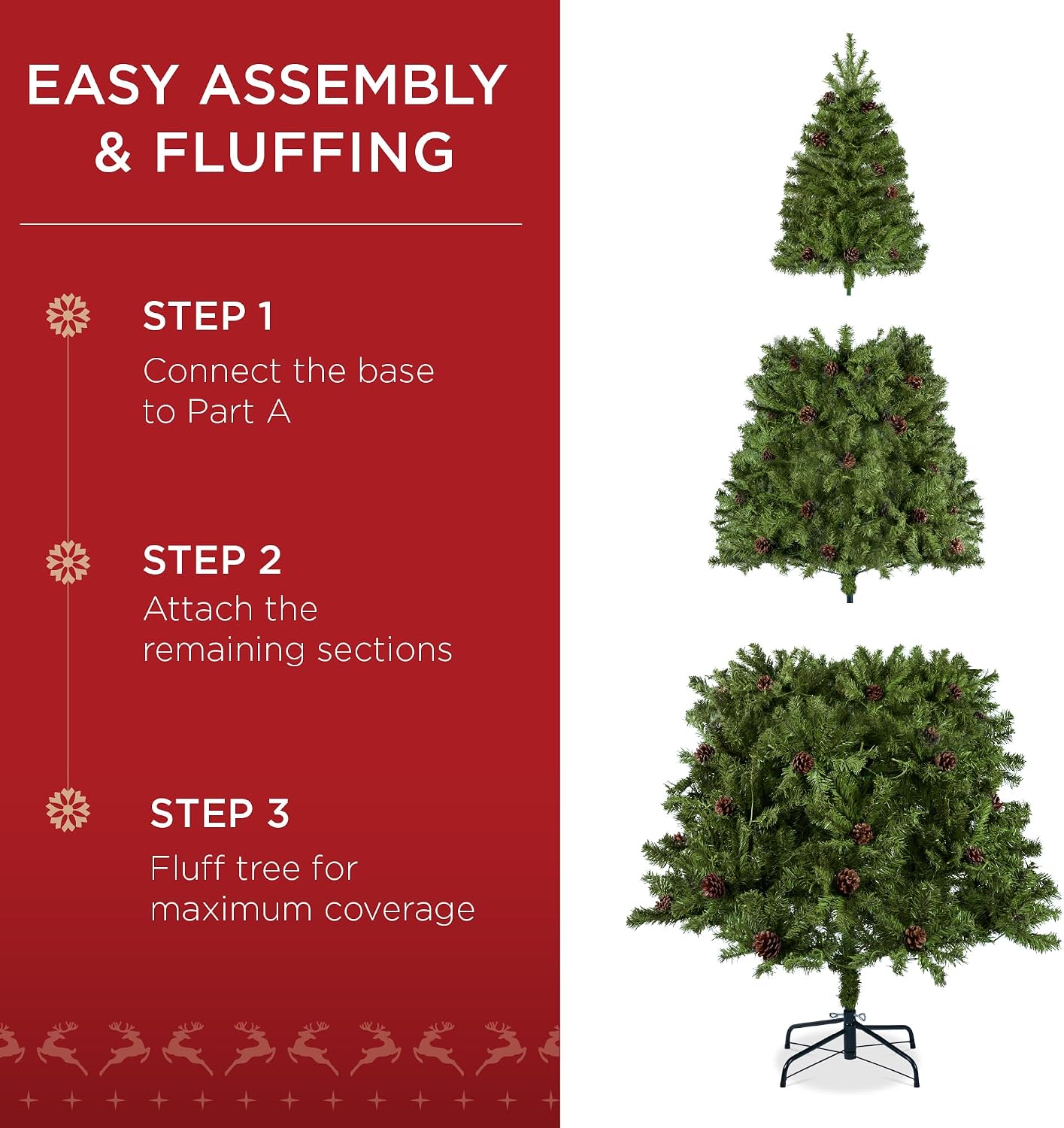 Best Choice Products 7.5ft Pre-Lit Pre-Decorated Pine Artificial Christmas Tree w/Twinkling LEDs, 1, 346 Flocked Frosted Tips, 80 Pinecones