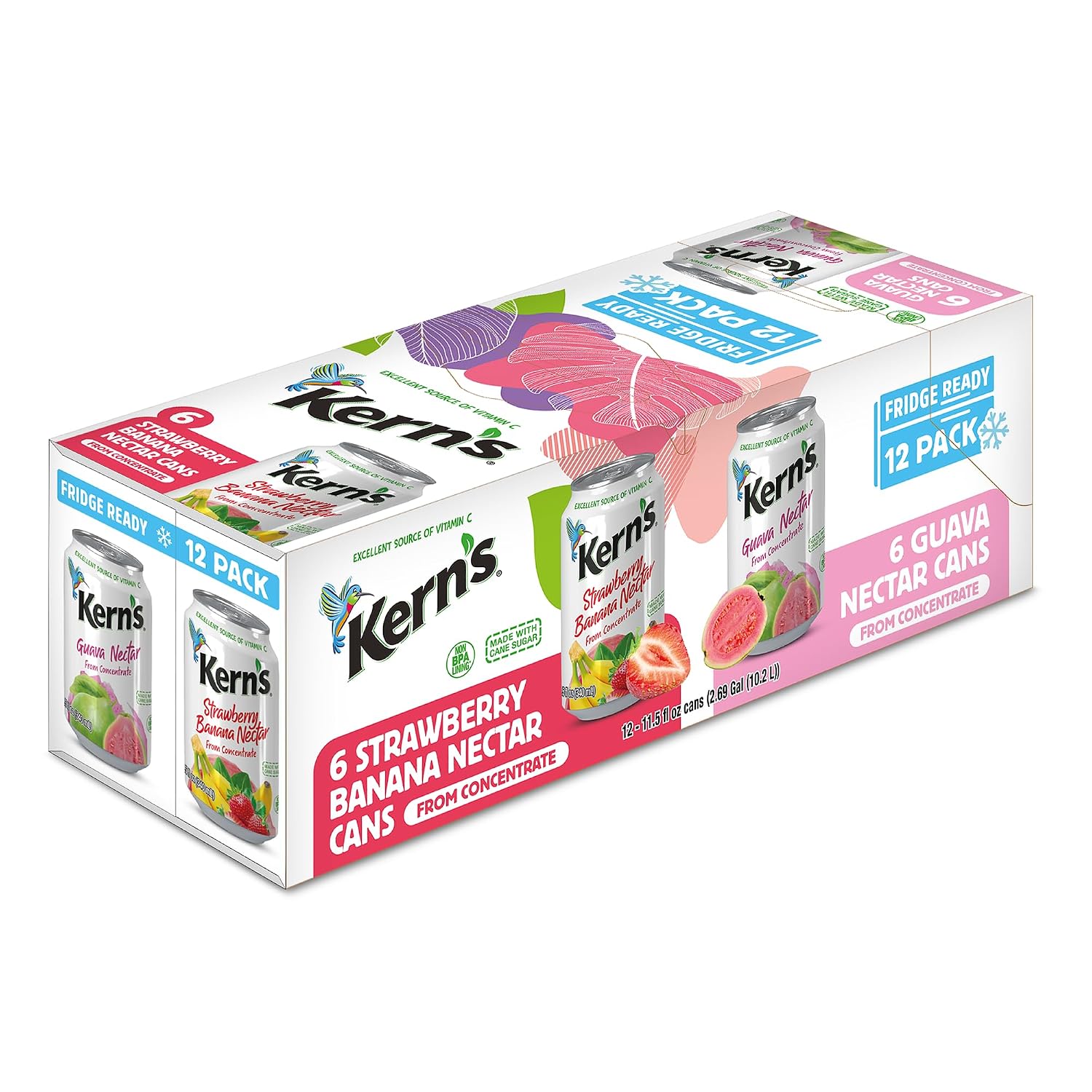 Kern’s Tropical Fruit Nectar Juice Variety Pack - Mango Nectar & Peach Juice - Made from Fruit Puree for Smoothie Mix, Cocktail Mixers & Kids Drinks - 11.5oz, 12 Pack Canned Drinks
