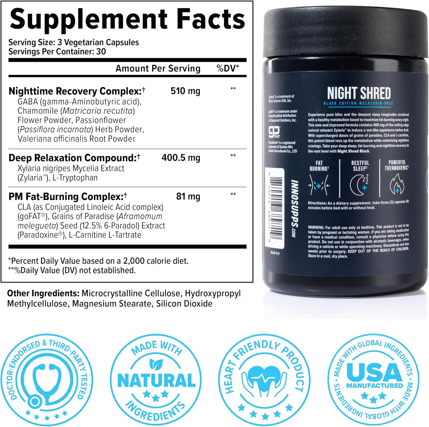 Night Shred Night Time Fat Burner & Natural Sleep Support, 30 Servings