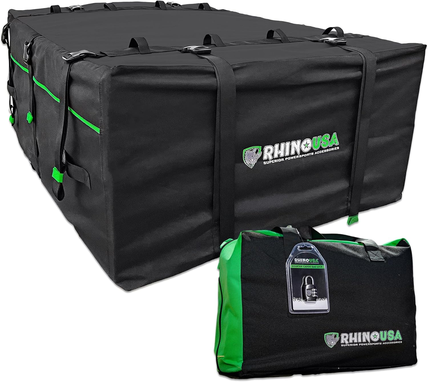 Rhino USA Rooftop Cargo Carrier Bag - 17.7 Cu Ft Waterproof Roof Storage | Waterproof rooftop bag, 17.7 cu ft. For car roof racks. Heavy duty zippers