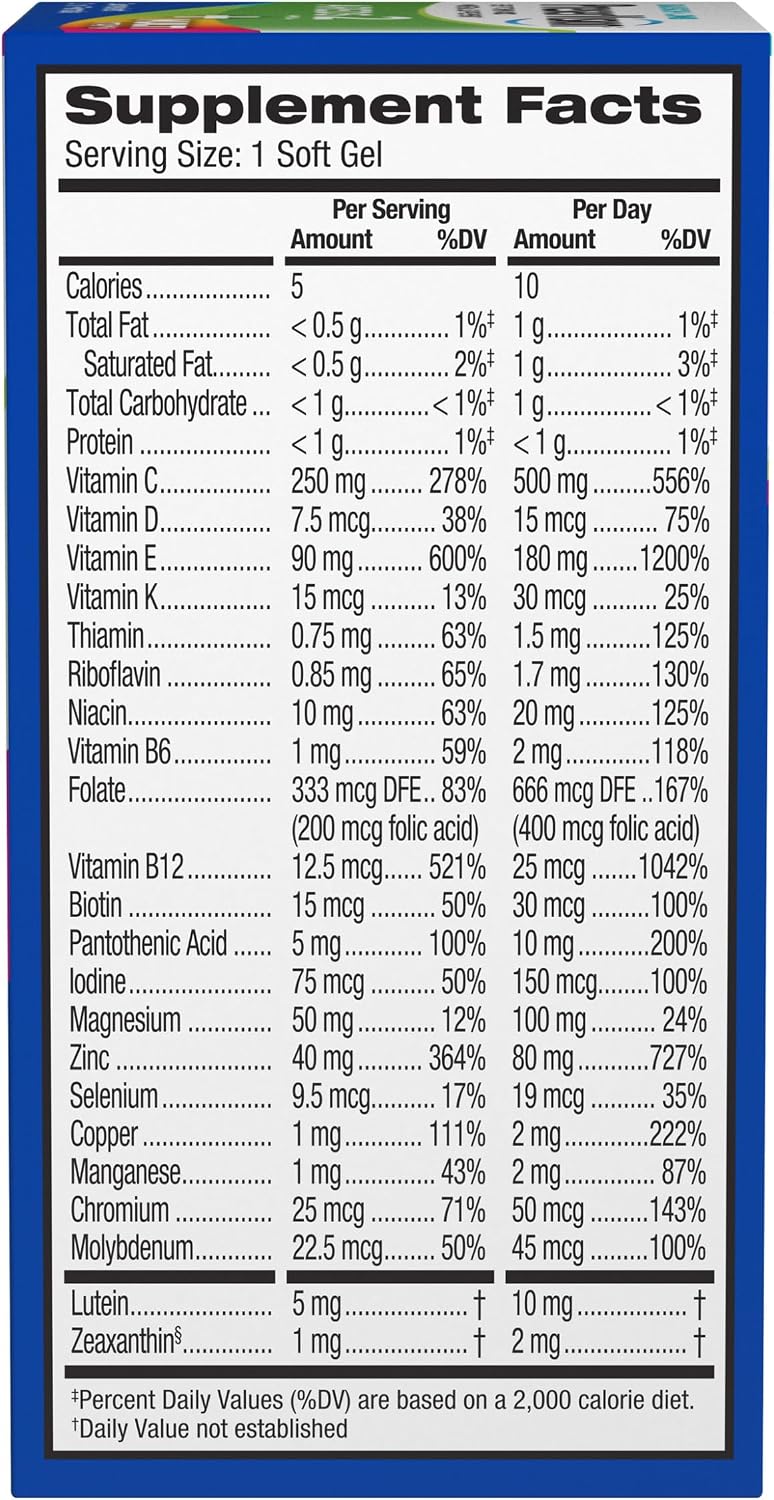 PreserVision AREDS 2 + Multivitamin, #1 Eye Doctor Recommended Brand, 2-in-1 Eye Vitamin with Lutein, Zeaxanthin, Zinc, and Vitamin C, D & E, 100 Softgels