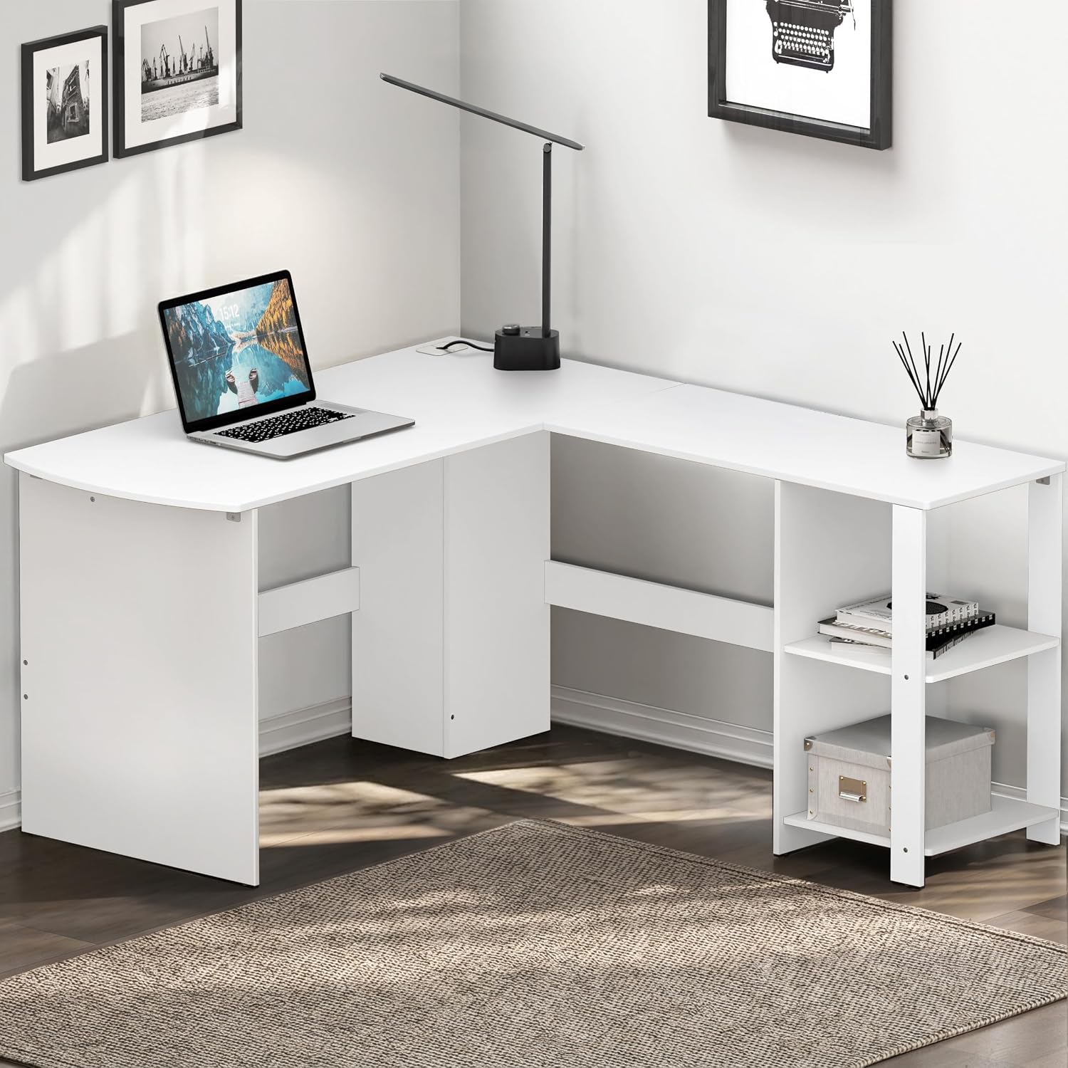 SHW 51 x 51 L-Shaped Home Office Wood Corner Desk with Storage, Espresso | Integrated Book Shelves