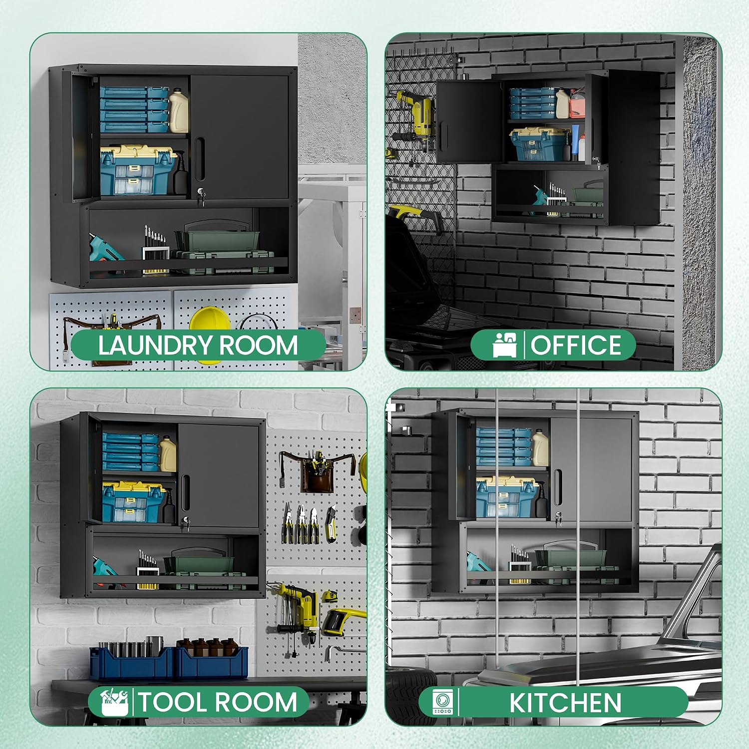 Garage Cabinets,Metal Garage Storage Cabinet with Wheels,Black Lockable Rolling Tool Cabinet with Drawer and Adjustable Shelves,Heavy Duty Tool Chest for Home Office Utility Room