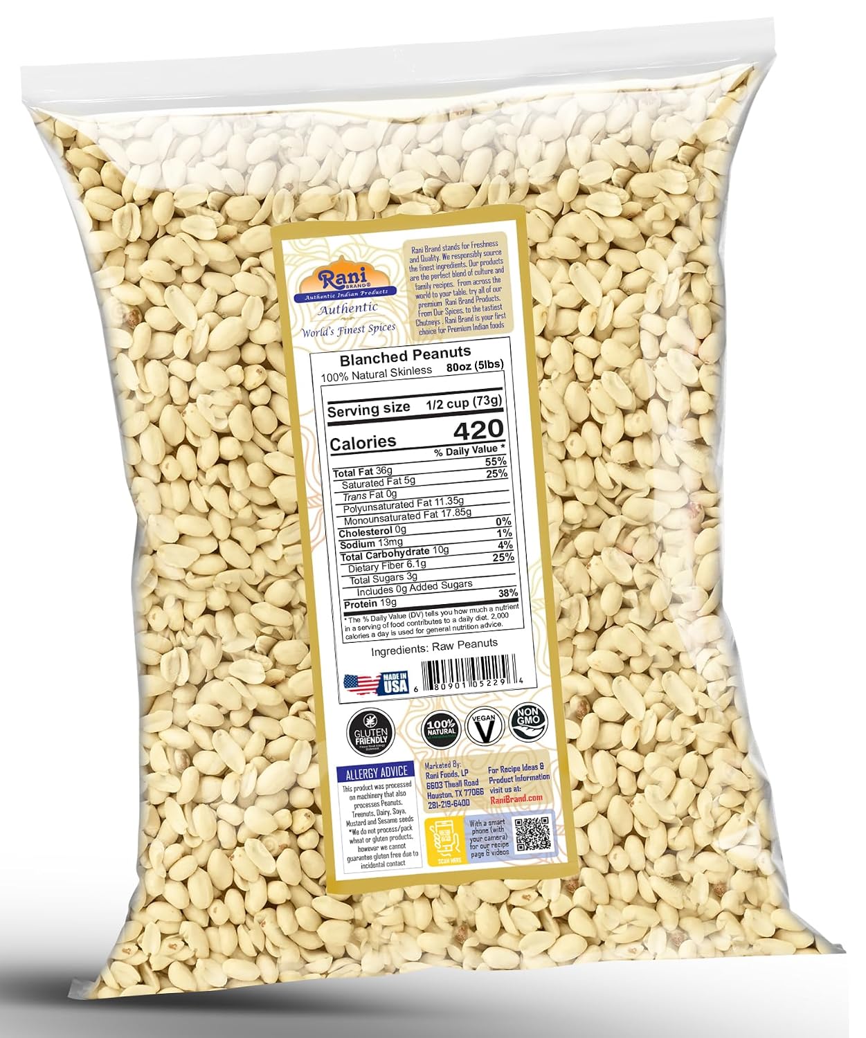 Rani Peanuts, Raw Whole With Skin (uncooked, unsalted) 14oz (400g) ~ All Natural | Vegan | Kosher | Gluten Friendly | Fresh Product of USA ~ Spanish Grade Groundnut/Red-skin