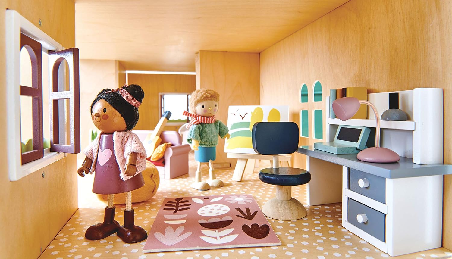 Tender Leaf Toys - Dolls House Study Furniture 1:12 Scale 23 Pcs Furnished Room Dollhouse Accessories Miniature Pretend Play Age 3+
