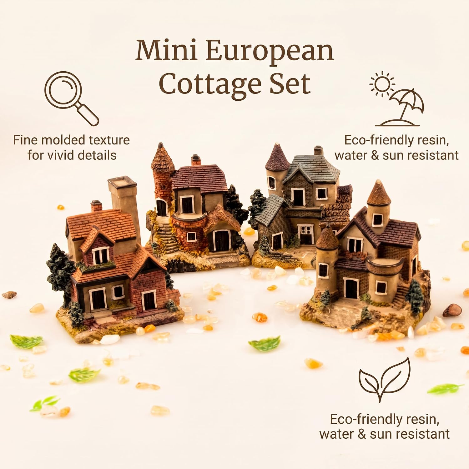 4PCS Miniature House Fairy Gardening Micro Landscape Village Stone House Bonsai Terrarium Crafts Ornaments Accessories Home Decoration Resin