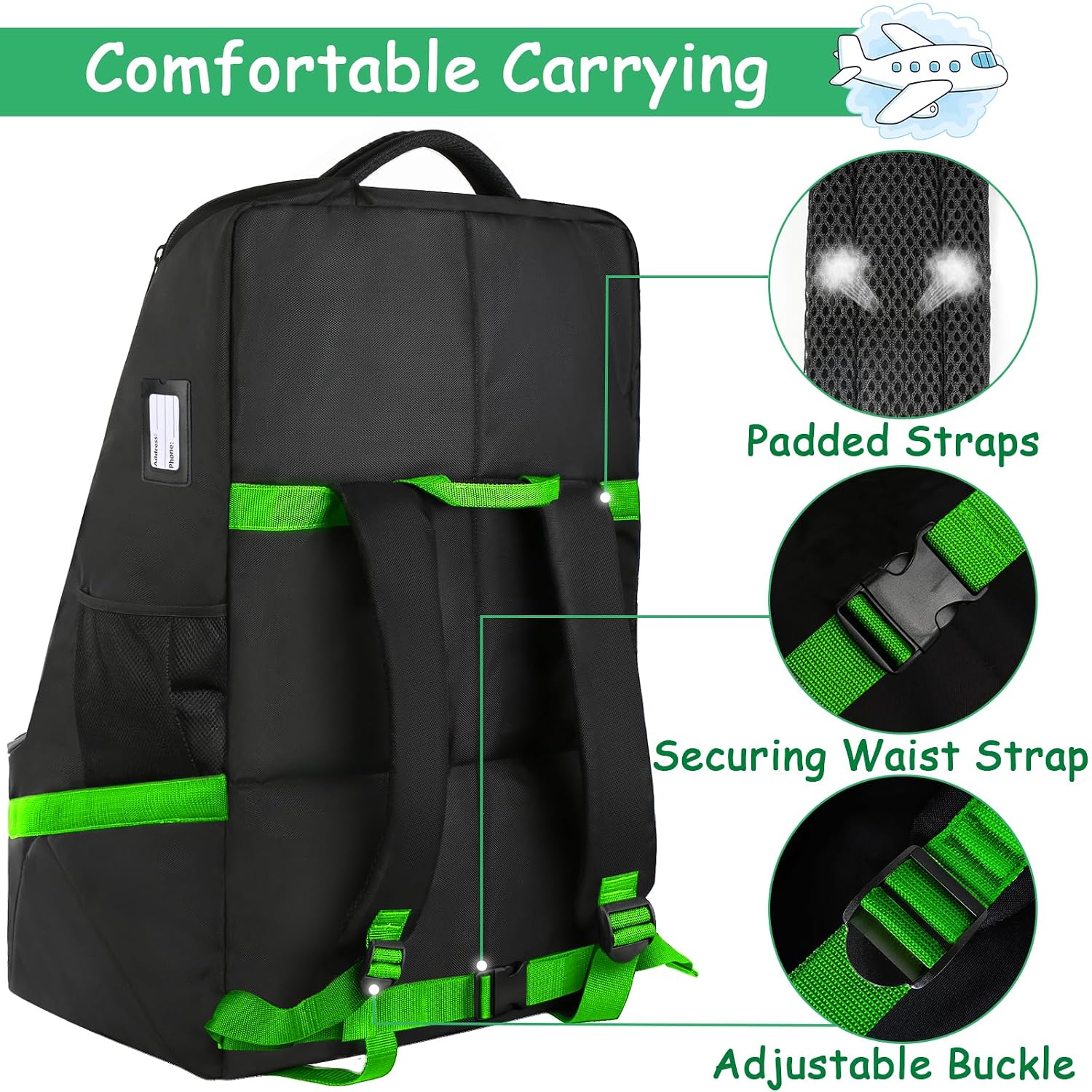 YOREPEK Padded Car Seat Travel Bag Backpack, Toddler Travel Essentials