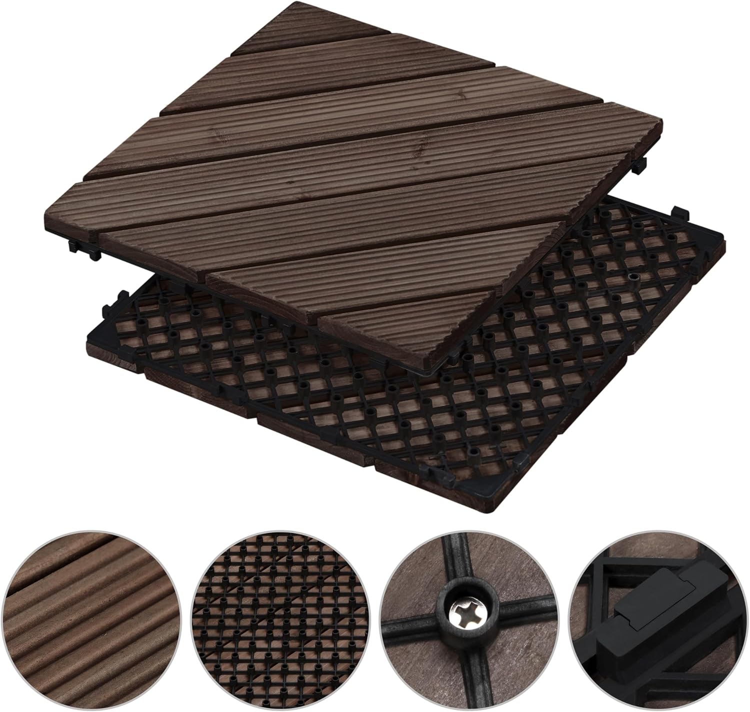 Topeakmart 27PCS Interlocking Deck Tiles 12x12 Patio Flooring, Brown
