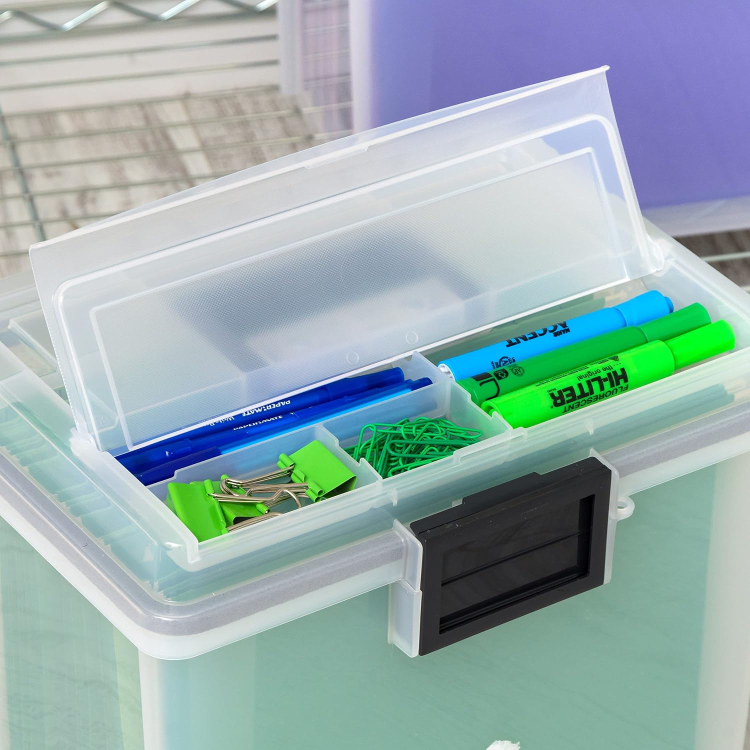 IRIS USA 4-Pack File Box Organizer with Wing Lid Letter/Legal 18 Qt, Clear | Organize letter and legal files, documents and paperwork with a wing lid for quick access and secure storage