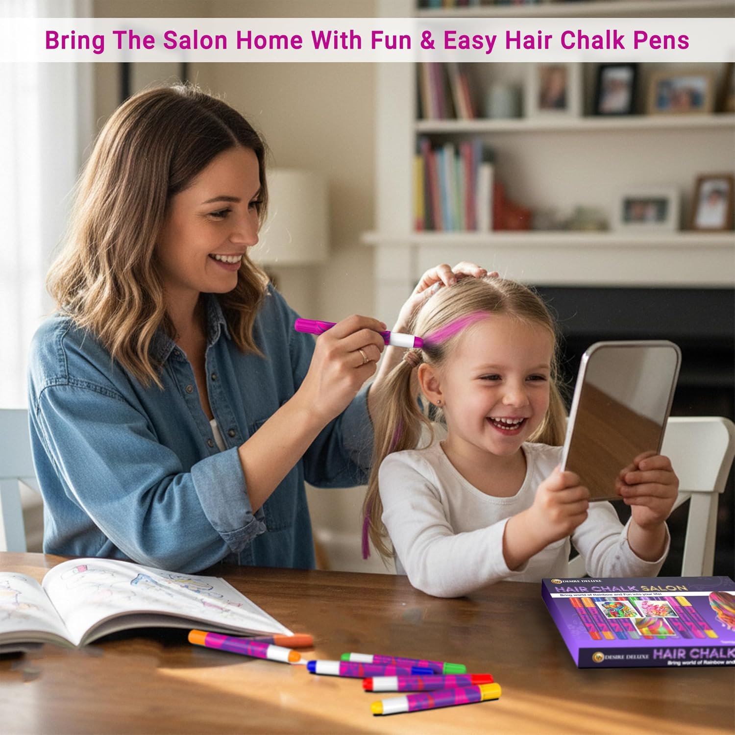 Desire Deluxe Girls Gifts Hair Chalk - 10 Temporary Washable Color Pens for Kids, Teenage, Make Up & Dress Up Colourful Styles Set Toy for Christmas