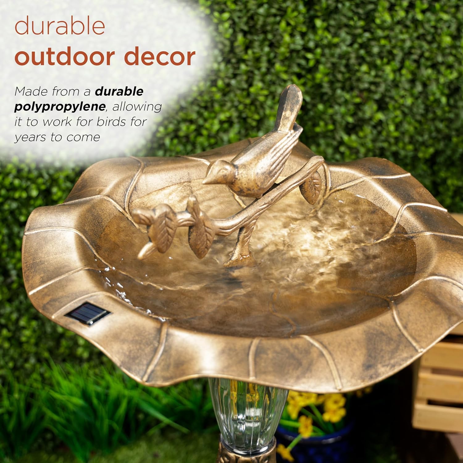 Alpine Corporation | 31" Tall Outdoor Birdbath with 2 Bird Figurines — Shallow and Wide Bird Feeder, Bronze Garden Accent