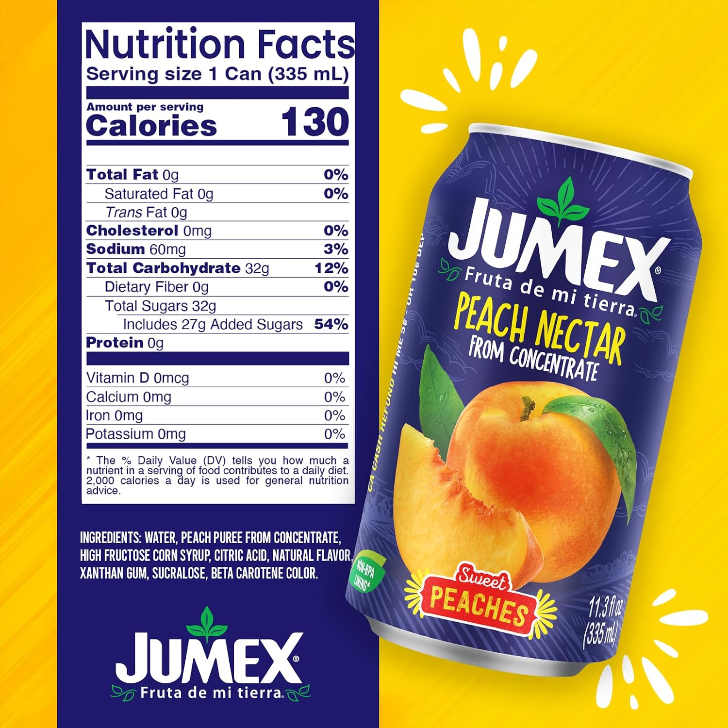 Jumex Mango Nectar Juice & Peach Nectar - Made with Fresh Fruit Puree - Tropical Fruit Juice Concentrate for Smoothie Mix, Cocktail Mixers & Kids Beverages - 11.3oz, 12 Pack Canned Drinks