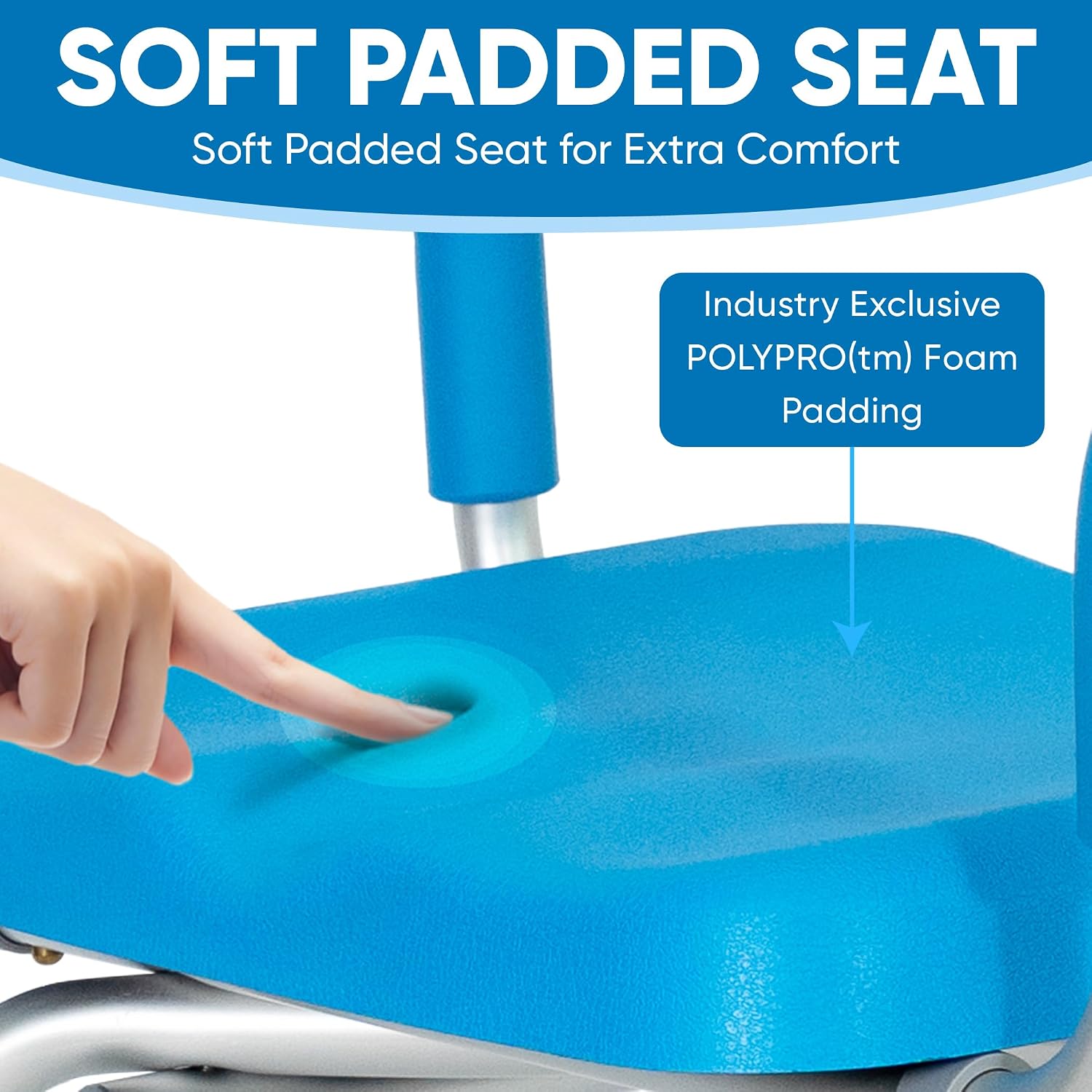 Comfortable Shower Chair for Elderly and Disabled for Inside Shower Seats | Sit Securely While Bathing - Blue, padded seat, adjustable height, aluminum frame, backrest, 400 lb