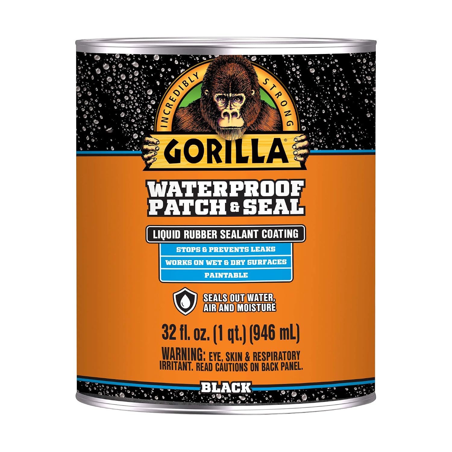 Gorilla Patch & Seal Liquid Rubber Waterproof Sealant, Black, 32 oz