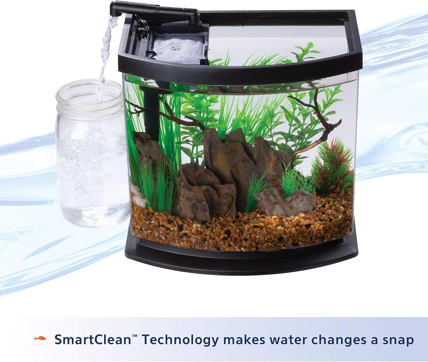 Aqueon LED MiniBow Small Aquarium Fish Tank Kit with SmartClean Technology, Blue, 1 Gallon