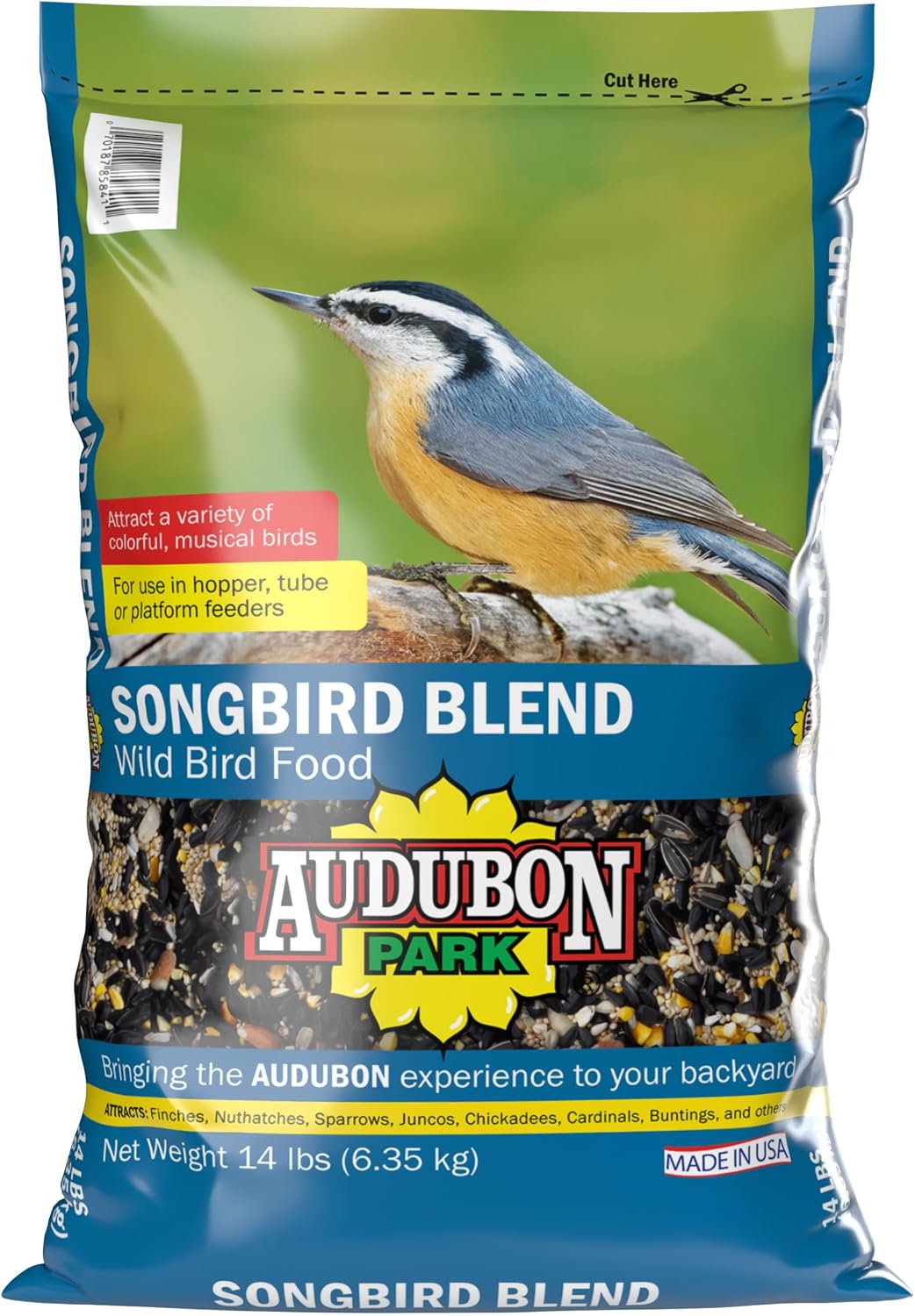 Audubon Park Songbird Blend Wild Bird Food, Bird Food for Outside Feeders, 14-Pound Bag | Year-round outdoor bird food for outside feeders