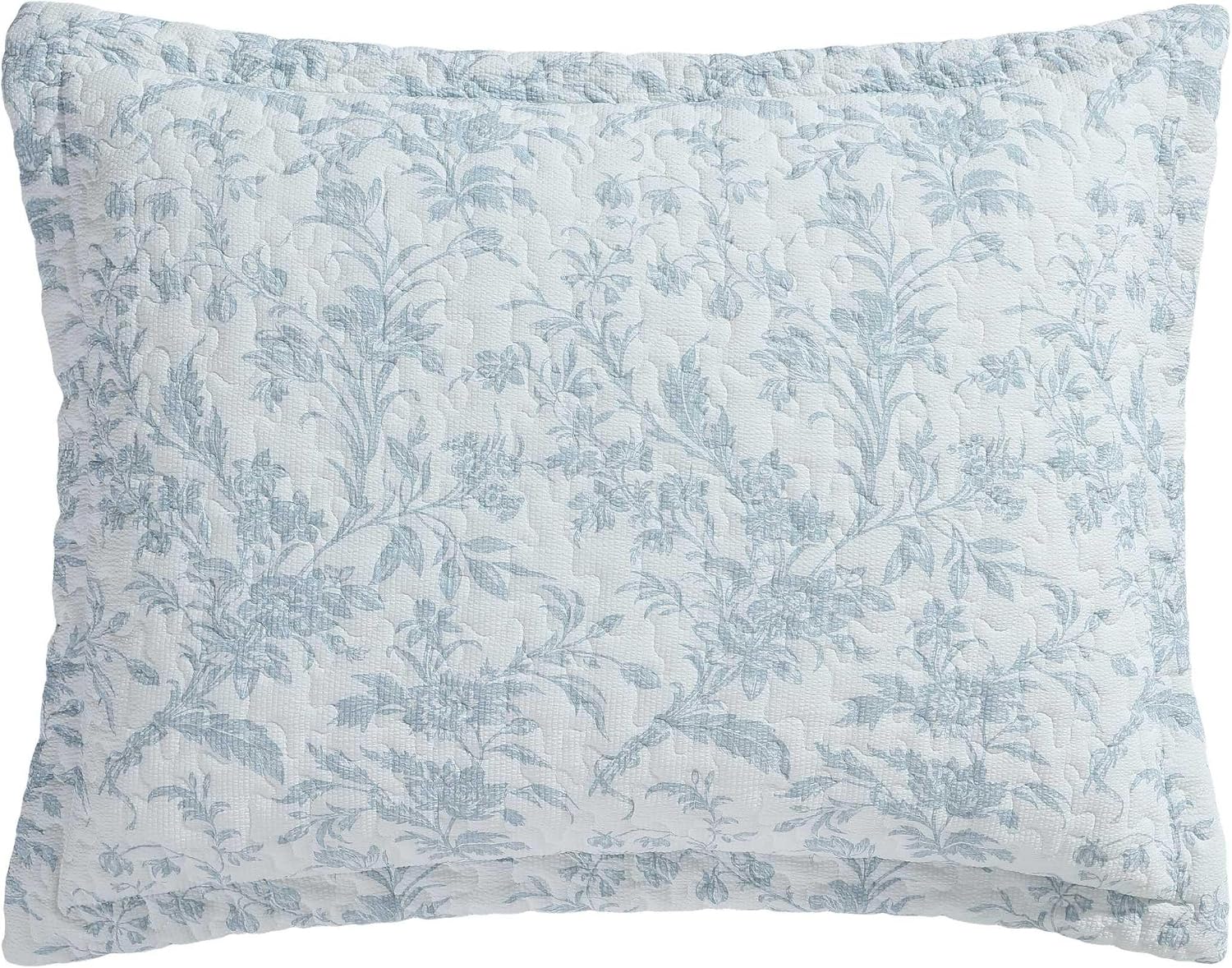 Laura Ashley – Queen Quilt Set, Soft & Lightweight Toile Bedding with Matching Shams, Reversible Floral Room Decor, College Dorm Room Essentials (Amberley Blue)