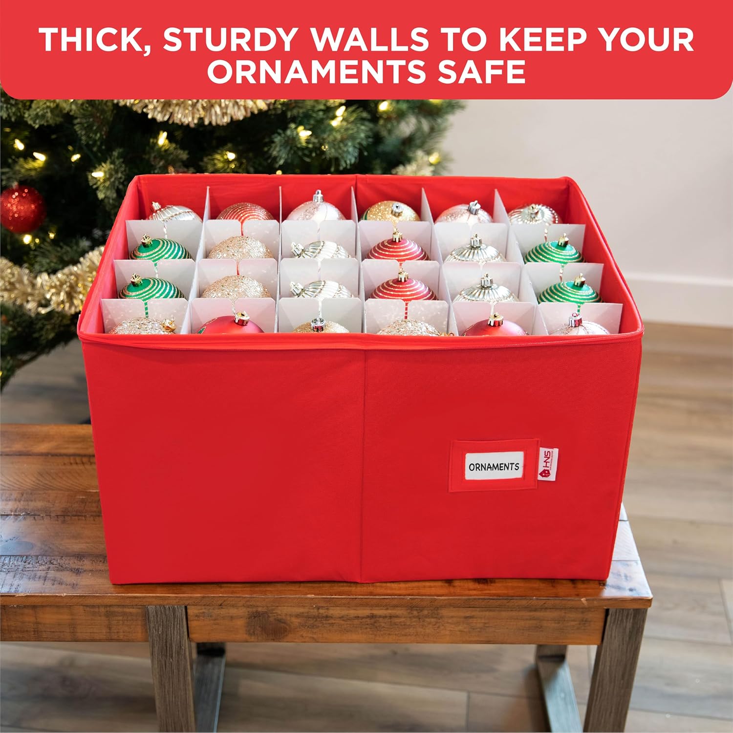 Christmas Ornament Storage Container with Dividers - Box Stores Up to 54 Ornaments, Zippered, Convenient, Adjustable