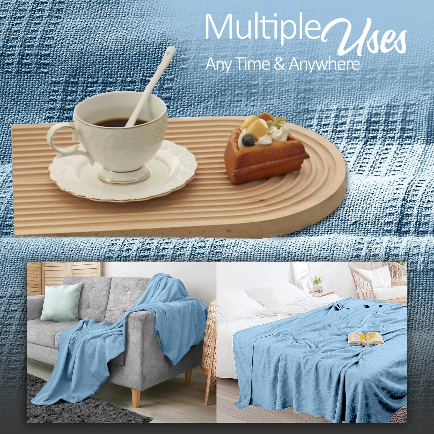 Oakias 100% Cotton Blanket Queen Size, White 90 x 90 Inches – 350 GSM Soft