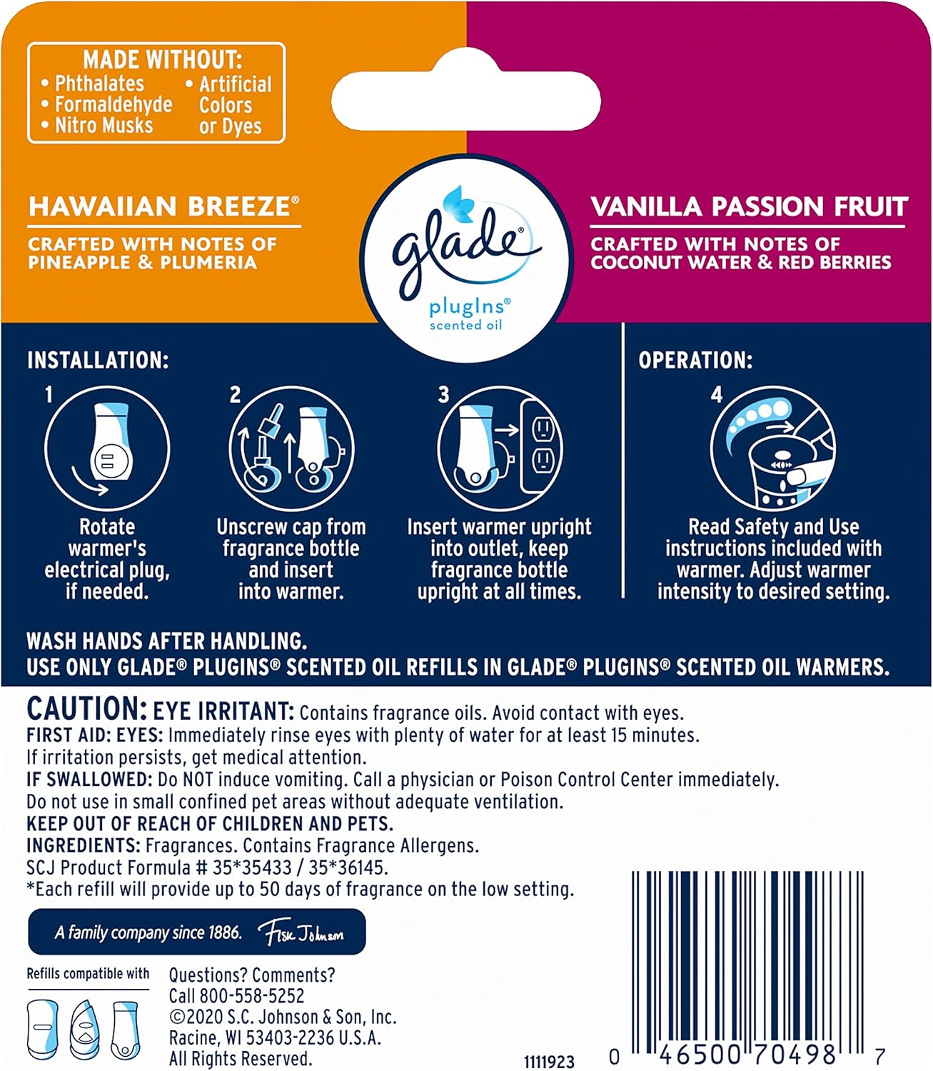 Glade PlugIns Refills Air Freshener, Scented and Essential Oils for Home and Bathroom, Tranquil Lavender & Aloe, 1.34 Fl Oz, 2 Count