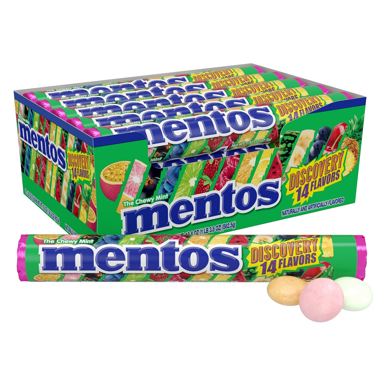 Mentos Chewy Mint Candy Roll, Cinnamon, 14 Pieces Per Roll, 15 Count Pack