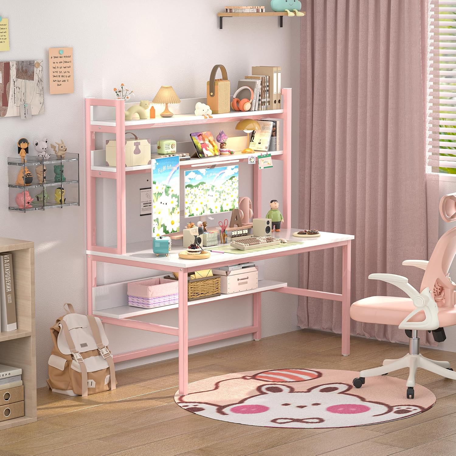 Aquzee Computer Desk with Shelves, 47" W x 23.6" D Gaming Desk with Hutch and Bookshelf