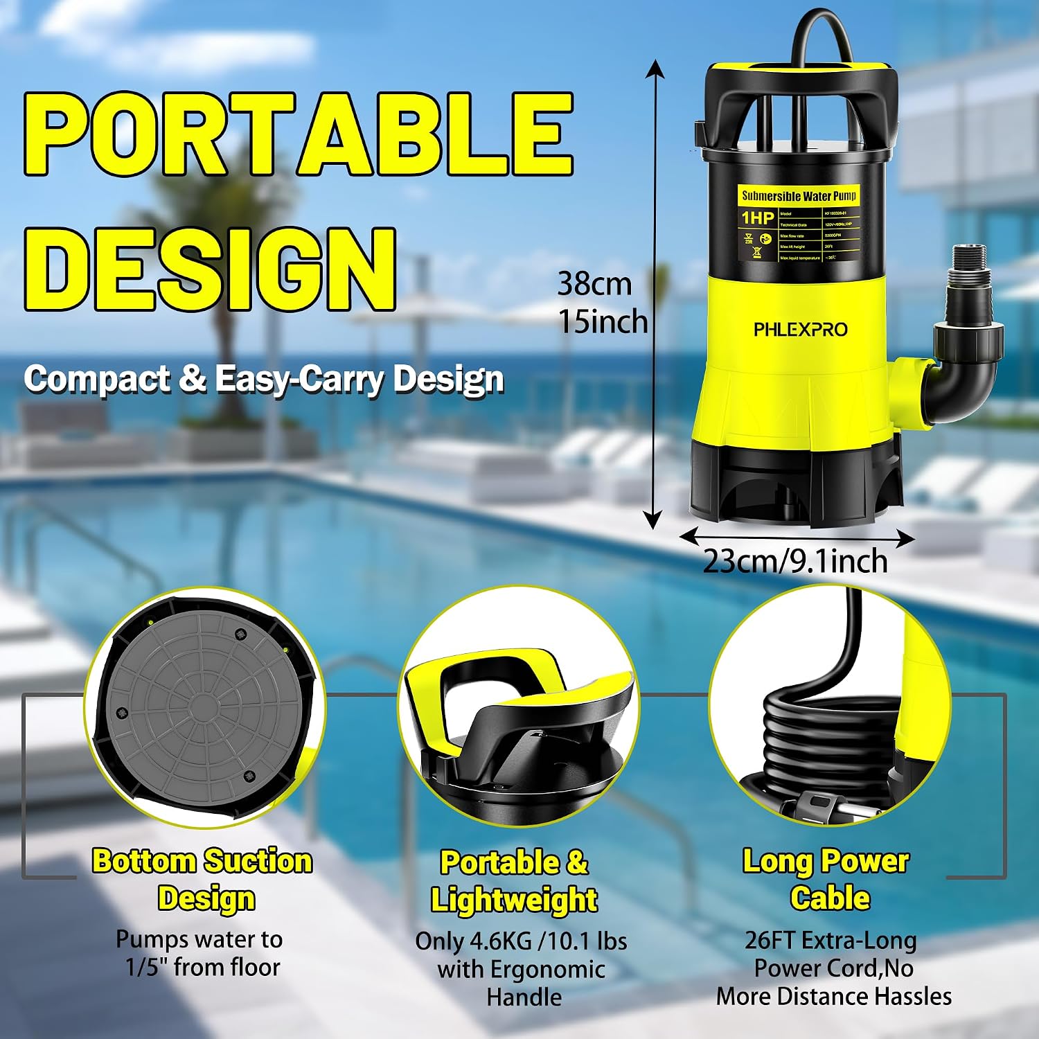 1/2HP Automatic Submersible Sump Pump, 5300 GPH Water Pump | 3/4" Garden Hose Check Valve Adapter, 2650 GPH Water Removal for Swimming Pool Cover Hot Tubs Flooded House Basement